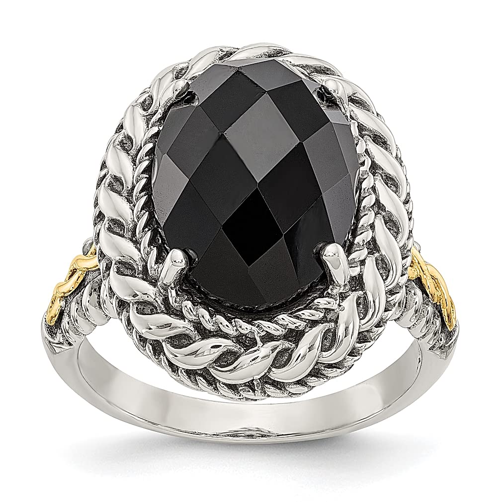 925 Sterling Silver 14k Gold Plated Vintage Checkerboard Cut Black Onyx Ring - Elegant Gemstone Jewelry for Women - Perfect Gift for Her - Ideal for Weddings, Anniversaries & Special Occasions