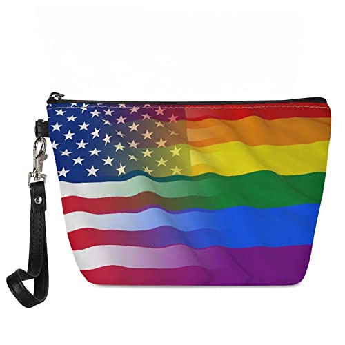Patriotic American Flag Makeup Bag for Women & Kids - Waterproof Cosmetic Organizer Pouch, Rainbow Travel Toiletry Bag - Perfect for Travel, Gym, Beach & Hippie Gifts
