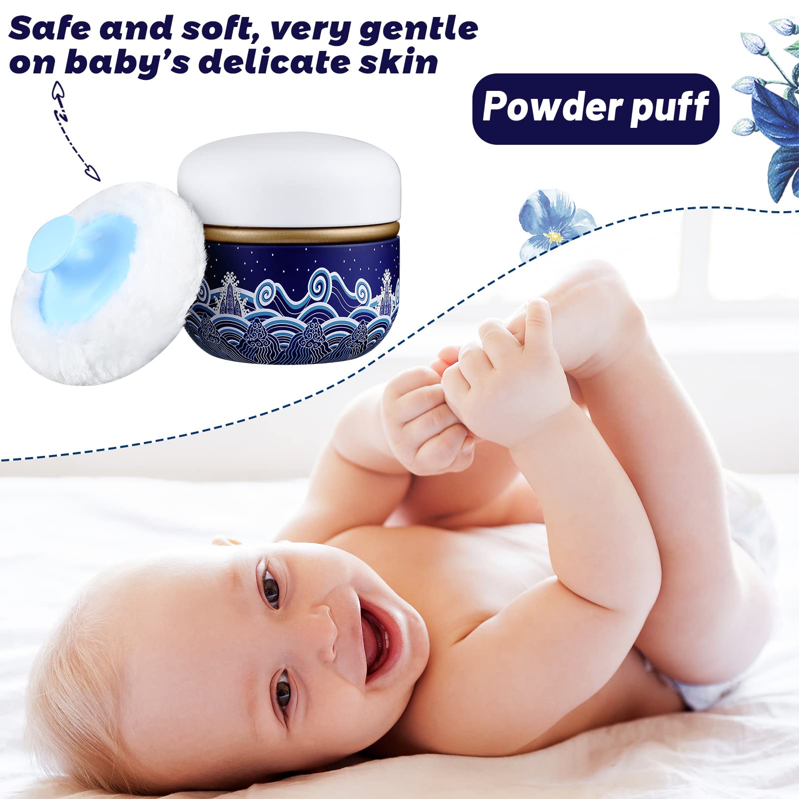 Premium Body Powder Case with Soft Powder Puff - Portable Talcum Powder Container & Tea Canister for Baby & Adult Use - Travel-Friendly Cosmetic Storage (Blue Sea) | Ideal for Diaper Bags, Gym Essentials & Home Organization