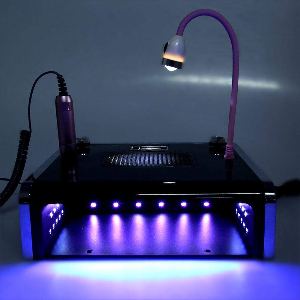 4 in 1 Professional Nail Drill Kit with Dust Collector, UV/LED Nail Lamp, and Desk Light - 108W Electric Nail File for Acrylic & Gel Nails (Black) - Perfect for Home Salons & DIY Manicures