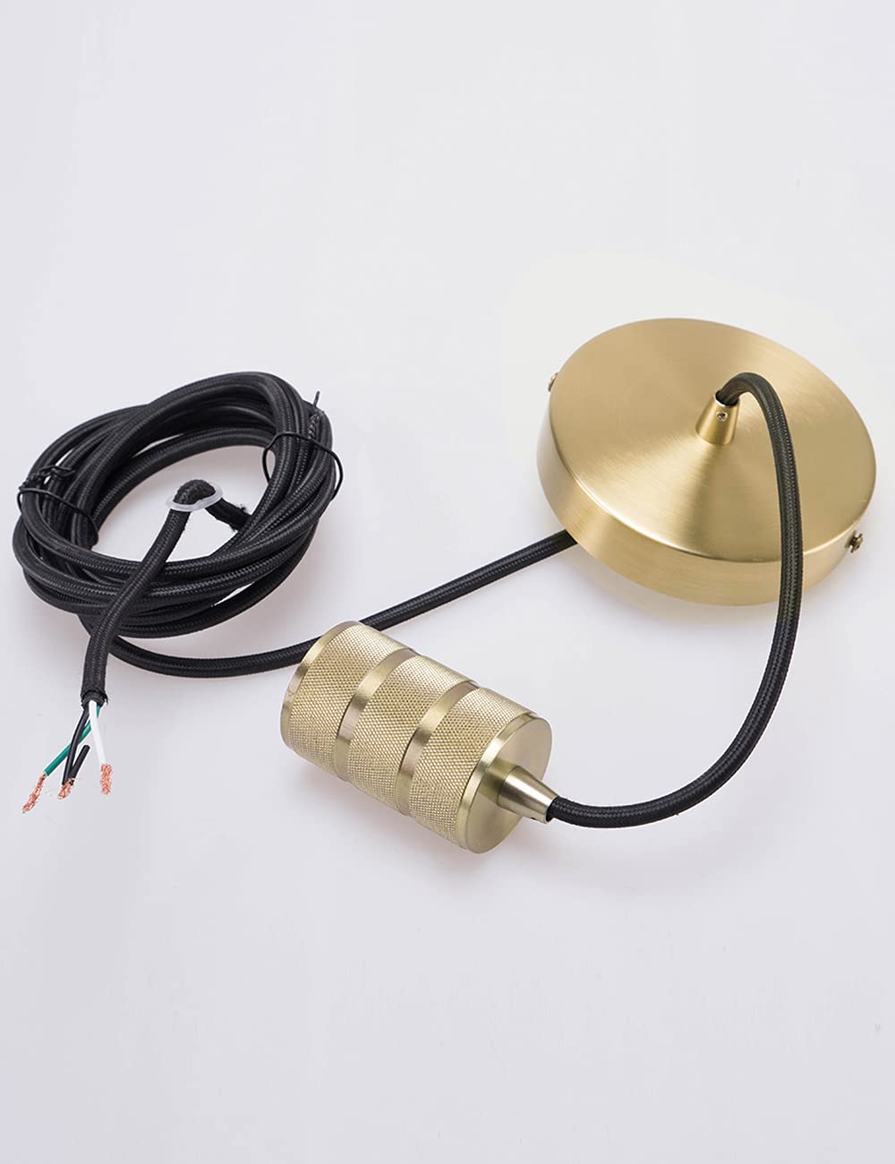 Champagne Gold Mini Pendant Light - Modern Single Socket Ceiling Fixture with 4.75'' Canopy & Adjustable 10ft Black Fabric Cord, E26 Lampholder (LP-067-2) - Perfect for Kitchen Island, Dining Room, Bar or Bedroom Lighting