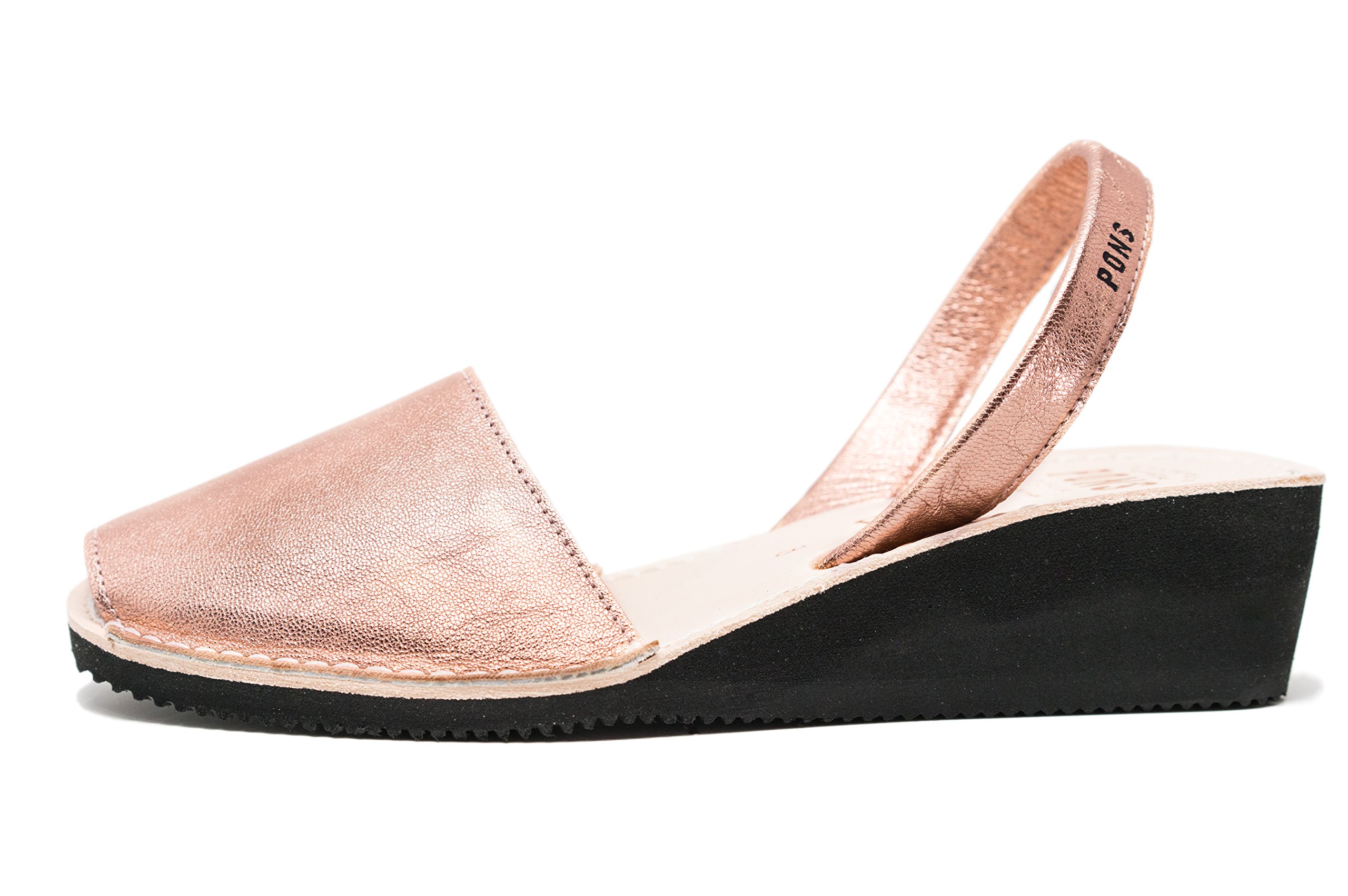 2021A Avarca Wedge Sandals - Rose Gold Metallic Leather - Women's Size 5 (US) | Comfortable Summer Wedge Heels for Beach, Vacation & Casual Outings