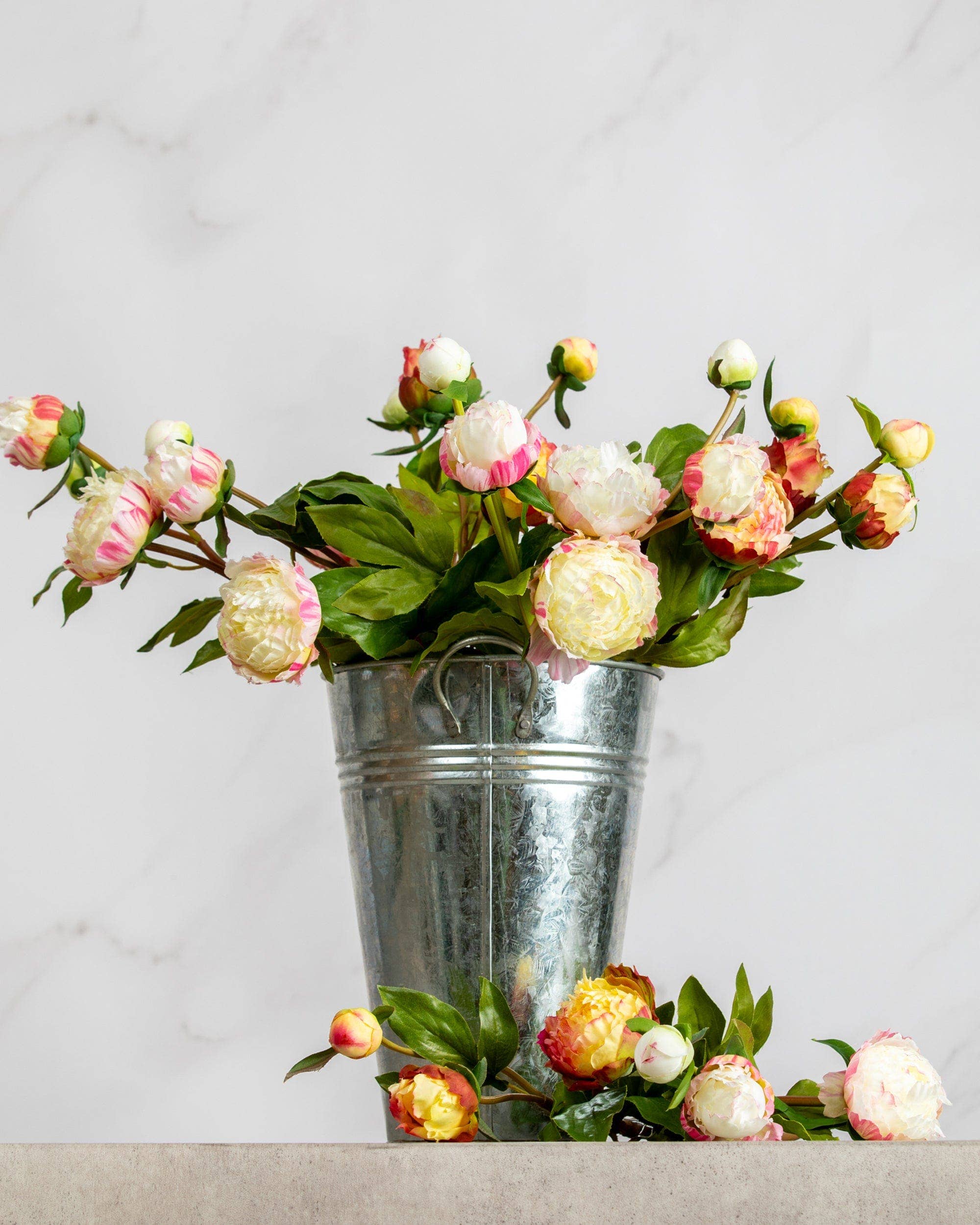 Artificial White and Pink Peony Spray - 19