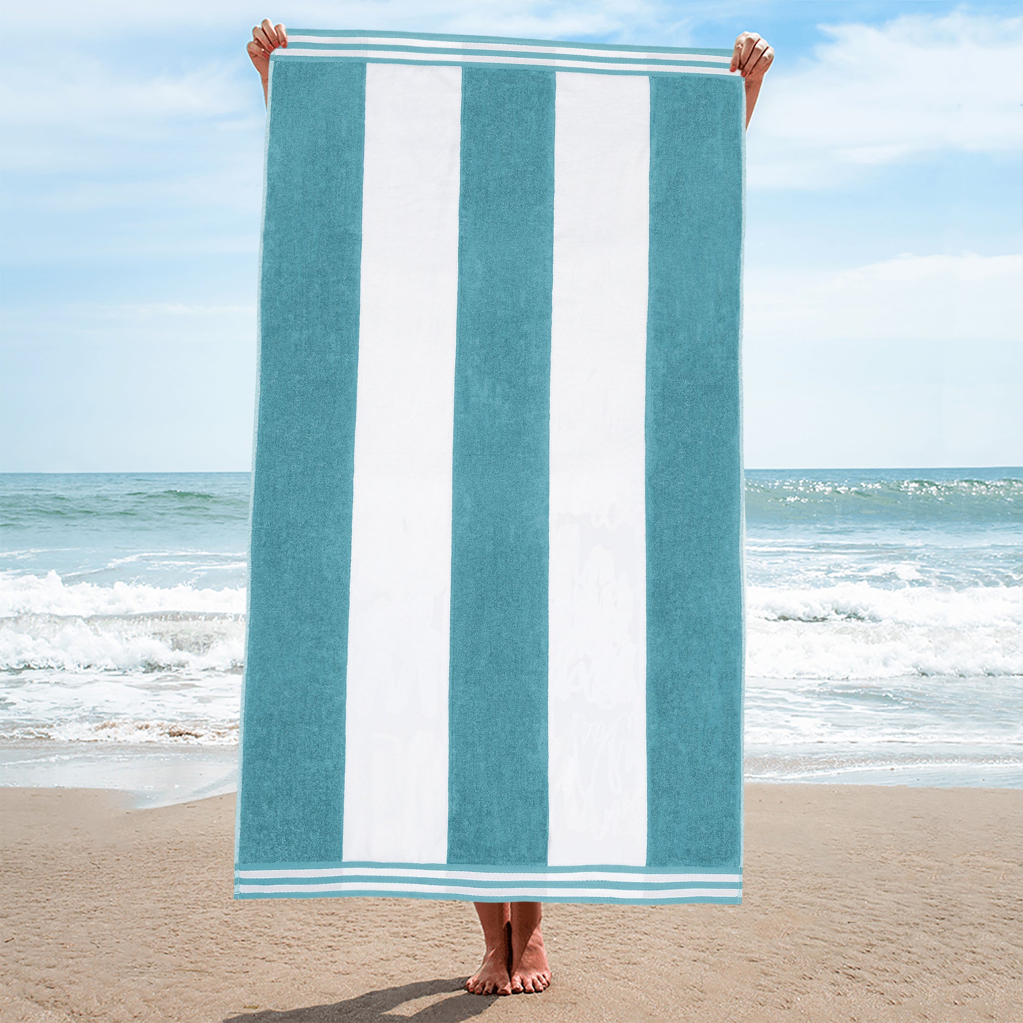 Premium Cabana Stripe Oversized Cotton Beach Towel Set of 2, 4, or 6 - Soft, Absorbent & Quick-Drying for Pool, Beach, Vacation & Spa Use