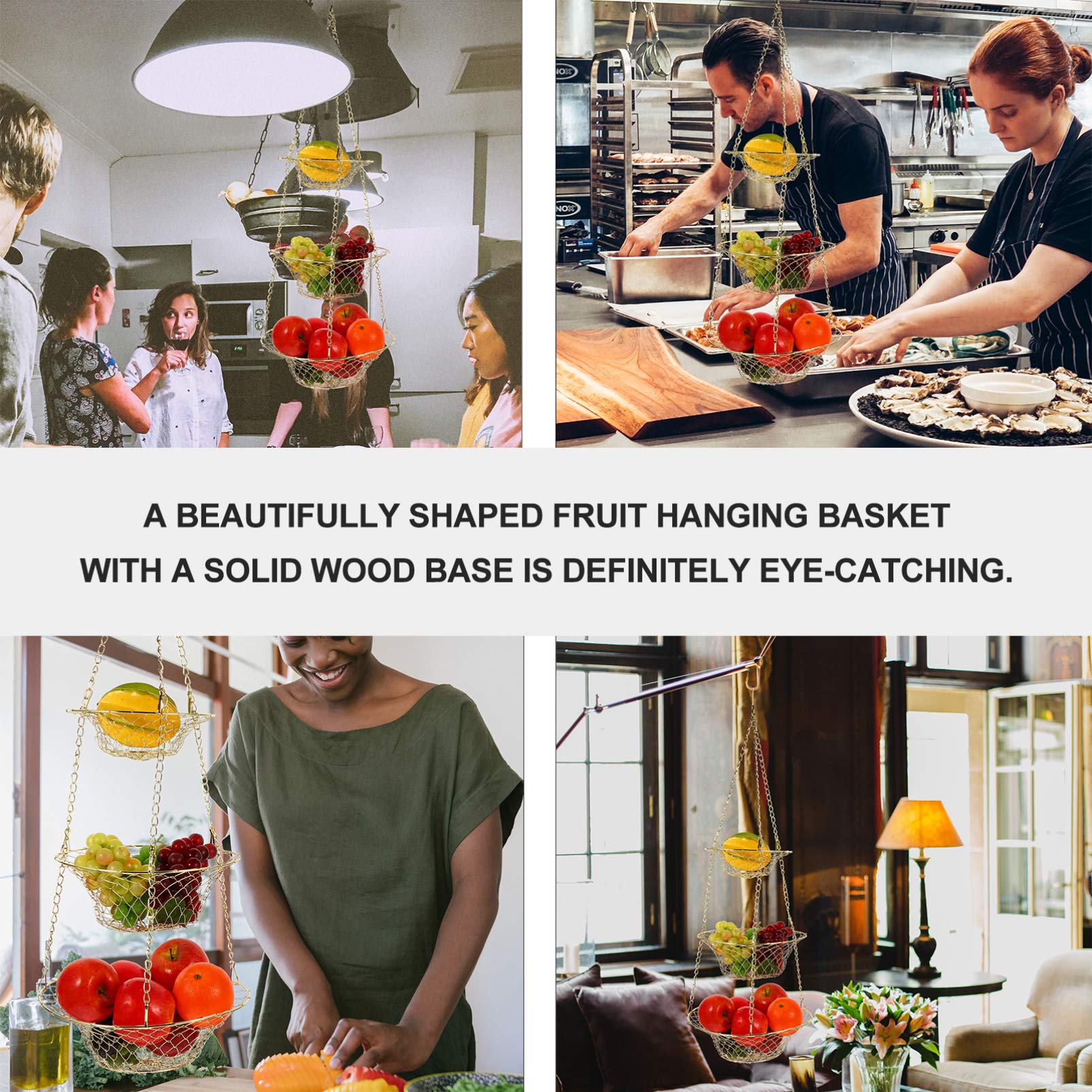 3-Tier Hanging Fruit Basket - Rustic Copper Wire Kitchen Organizer for Fruits, Vegetables & Decor | Perfect for Farmhouse, Country Kitchen & Pantry Storage