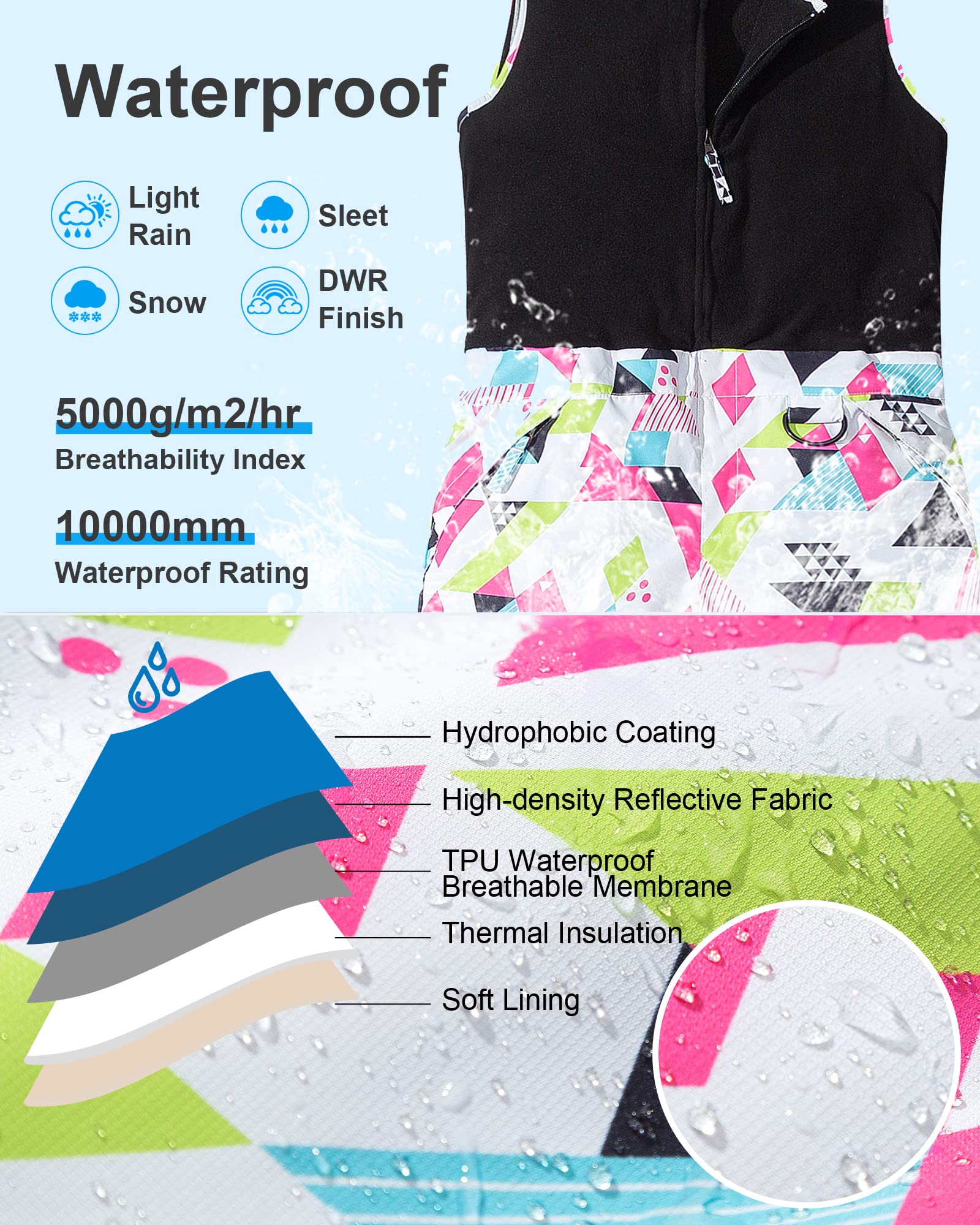 Pursky Kids Snow Pants for Girls - Insulated Waterproof Winter Ski Bibs with Fleece Lining | Warm Snowboarding Overalls & Snowbibs for Skiing, Sledding & Outdoor Winter Activities