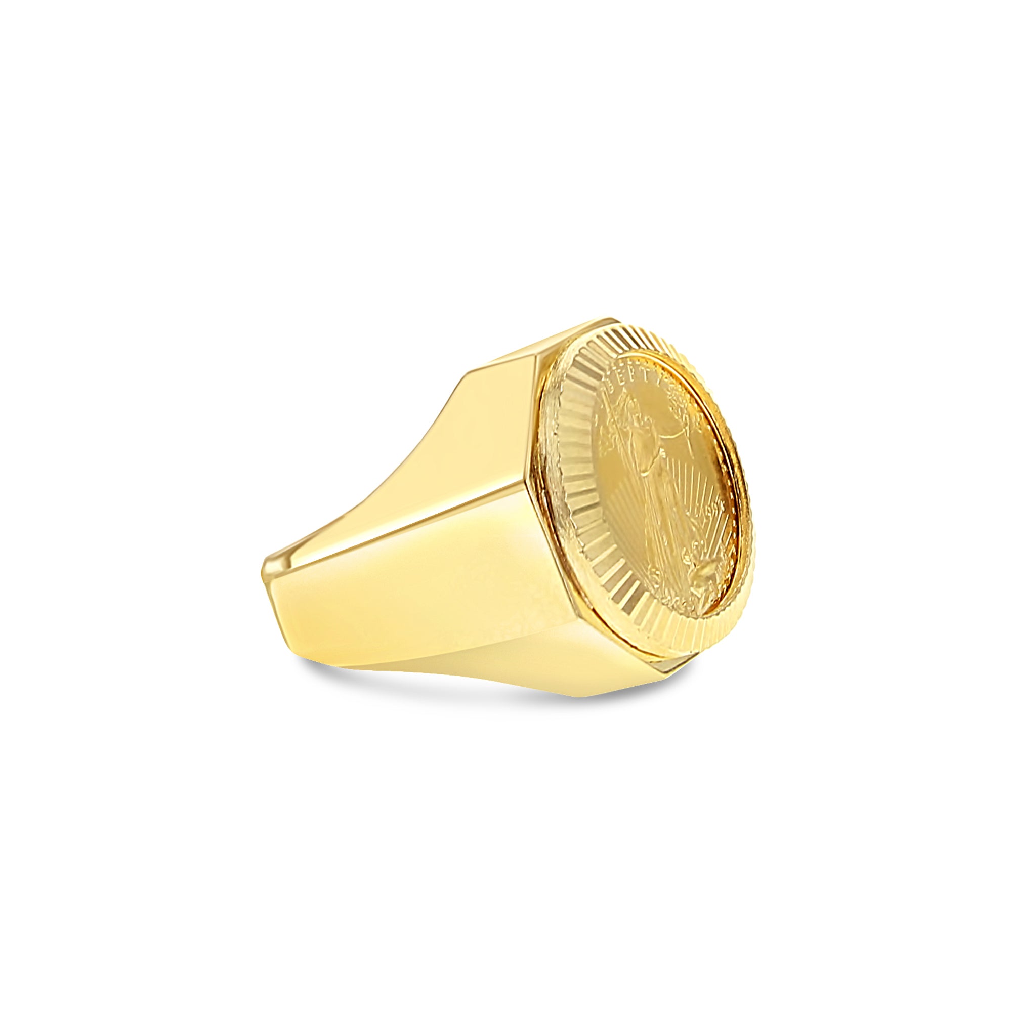 22K Fine Gold 1/10OZ Liberty Coin Ring with Fluted Bezel - Elegant Jewelry for Men & Women, Perfect for Weddings, Anniversaries and Special Occasions