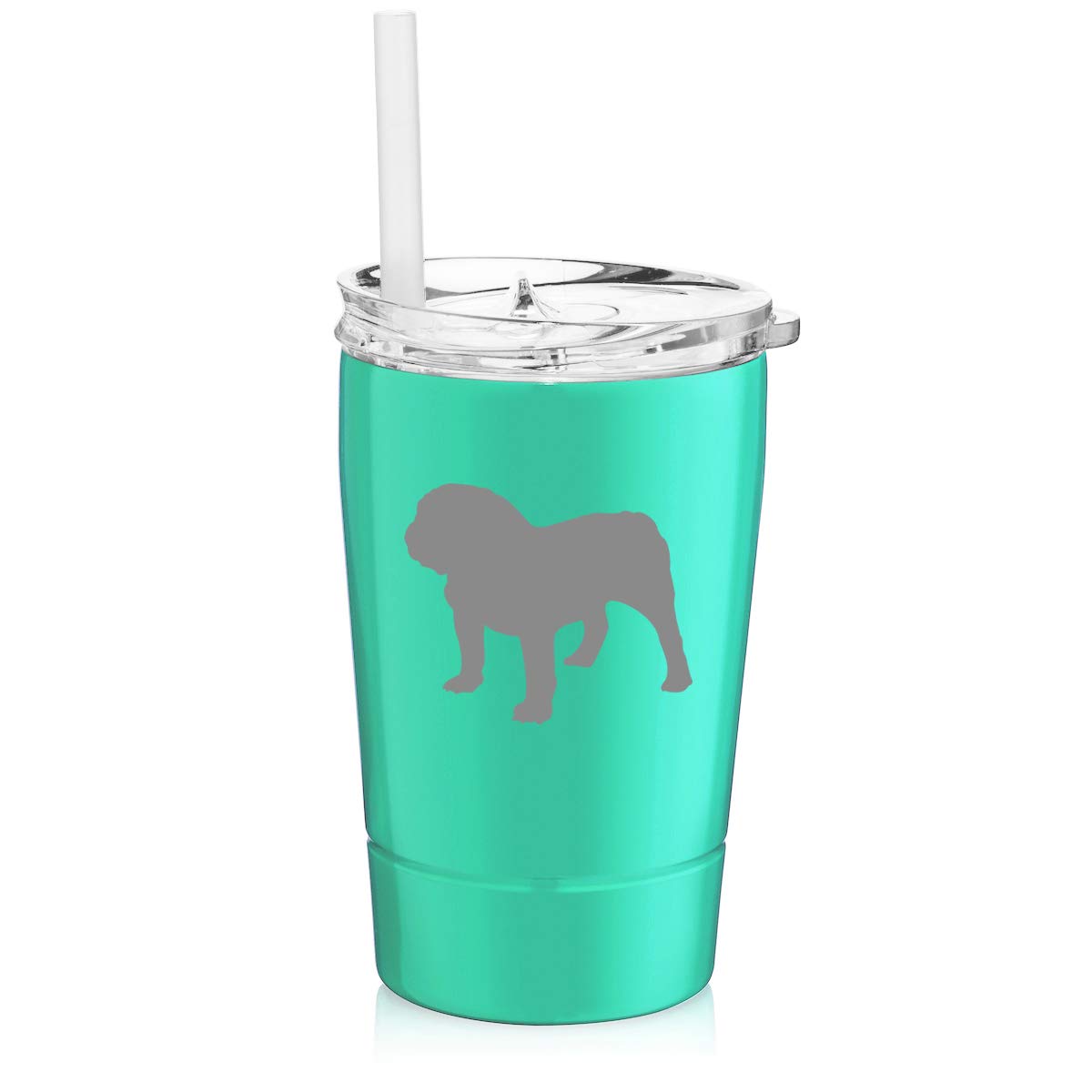 12 oz Stainless Steel Vacuum Insulated Tumbler with Straw - Double Wall Insulated Travel Mug for Hot & Cold Drinks - Bulldog Design (Light Blue) - Perfect for Coffee, Tea, Gym & Outdoor Activities