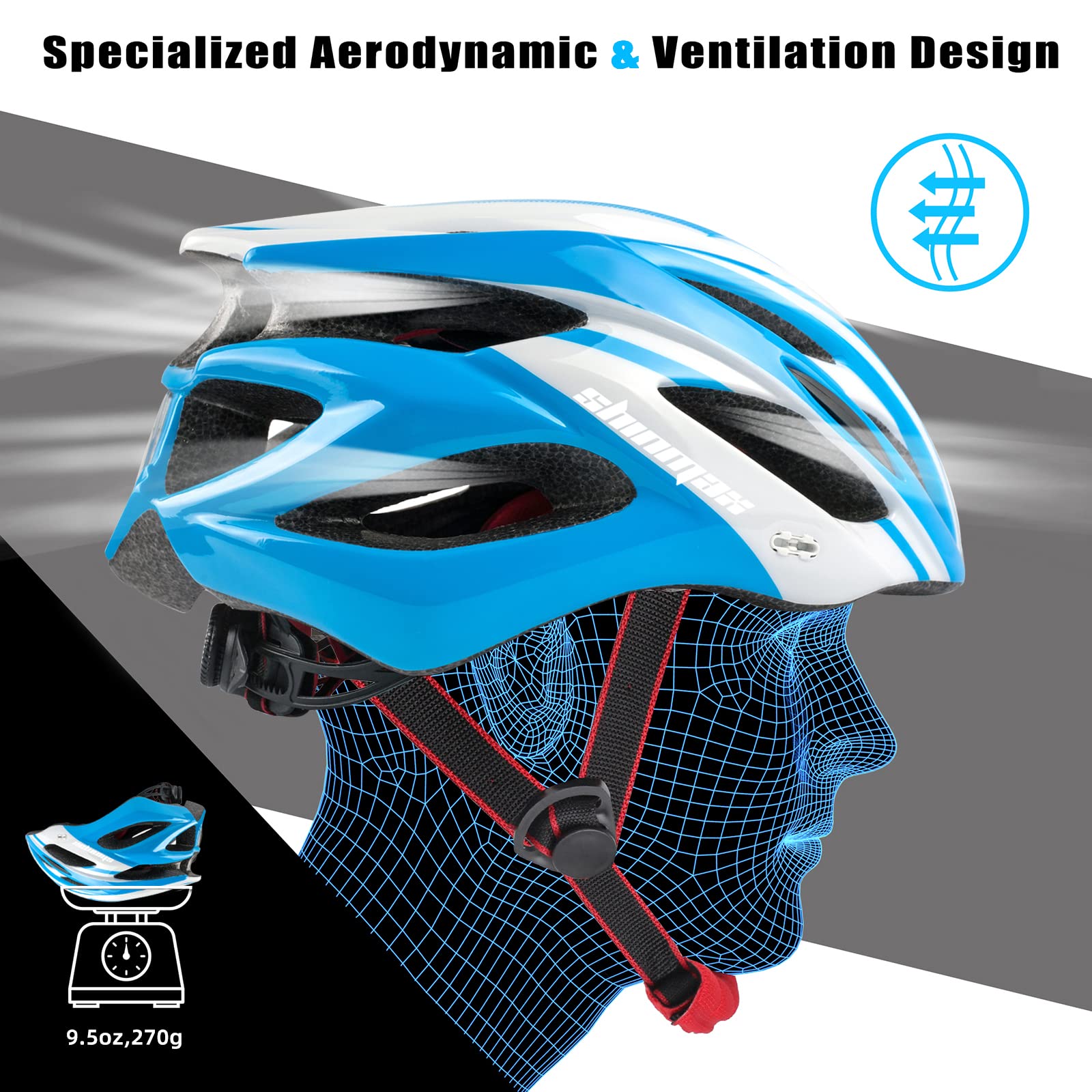 Shinmax Adjustable Bike Helmet for Men & Women - Lightweight Mountain & Road Cycling Helmet with Rear Light & Detachable Visor - CPSC Certified for Adults & Youth - Perfect for Commuting, Trail Riding & Urban Cycling
