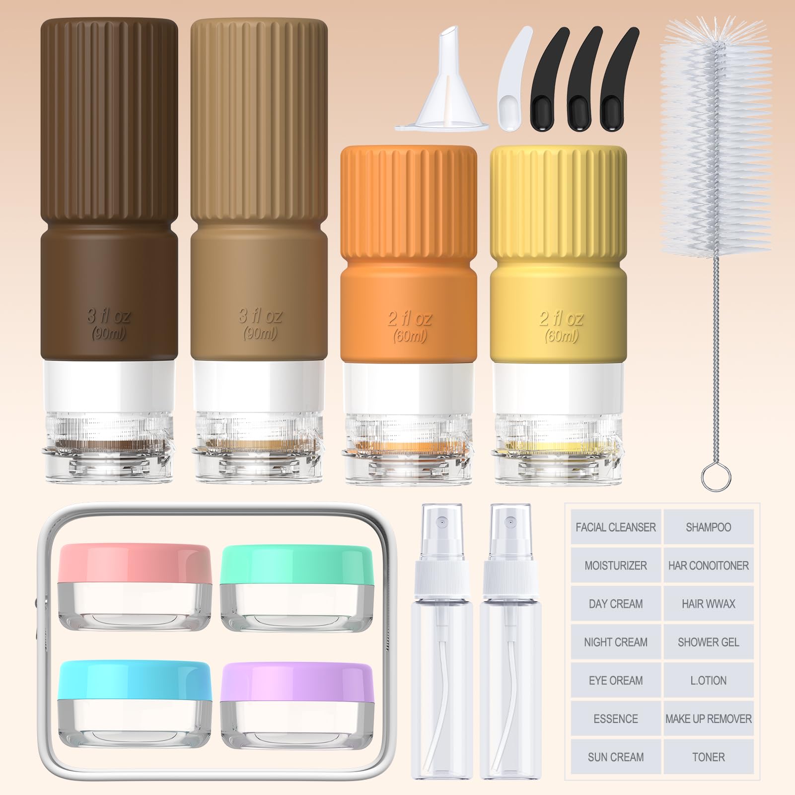 **TSA Approved 18-Piece Silicone Travel Bottles Set (3oz & 2oz) - Leakproof Refillable Toiletry Containers for Shampoo, Conditioner & Liquids - Perfect for Air Travel, Gym & Vacation Essentials**