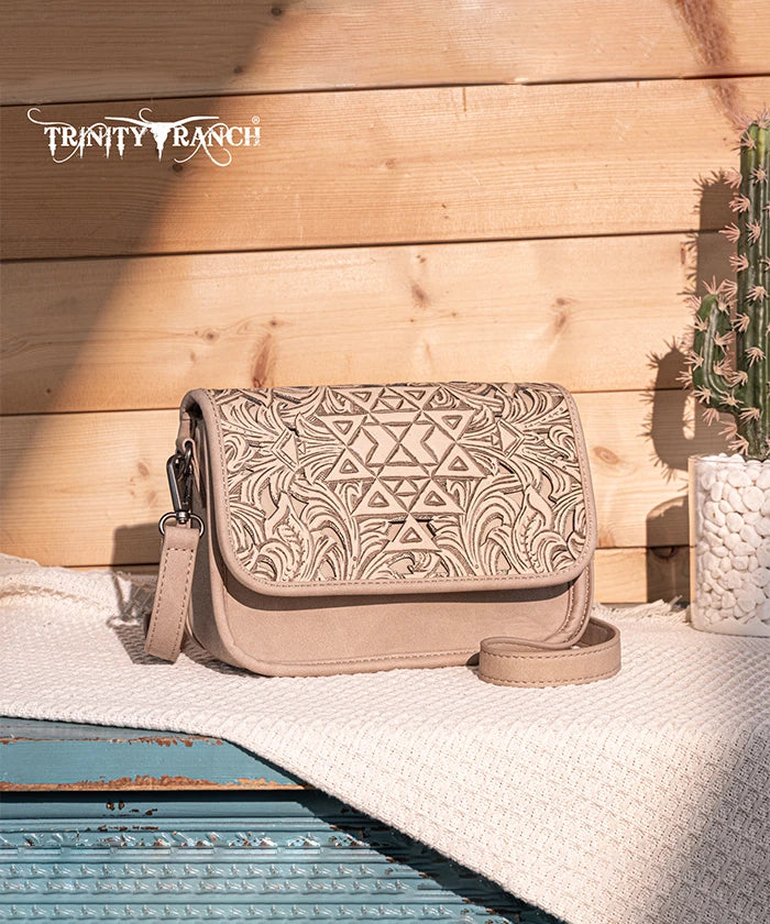 Trinity Ranch Aztec Tooled Leather Crossbody Purse for Women - Stylish Boho Handbag for Everyday Use, Travel & Casual Outings