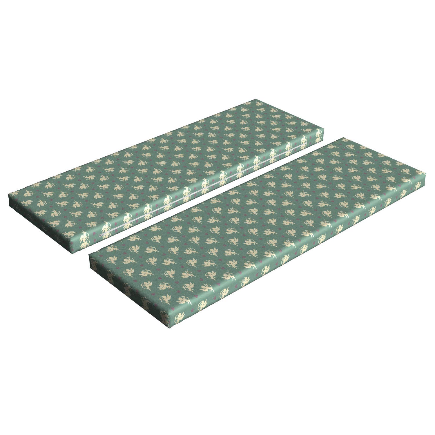 Ambesonne Green Bench Cushion Set of 2 - Greek Inspired Cupid Silhouette & Hearts Print Decorative Foam Seat Cushions (45