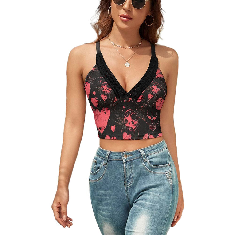 Faded Hearts V Neck Slim Fit Camisole Top for Women - Soft Stretchy Casual Tank Top - Perfect for Layering, Summer Outfits & Everyday Wear