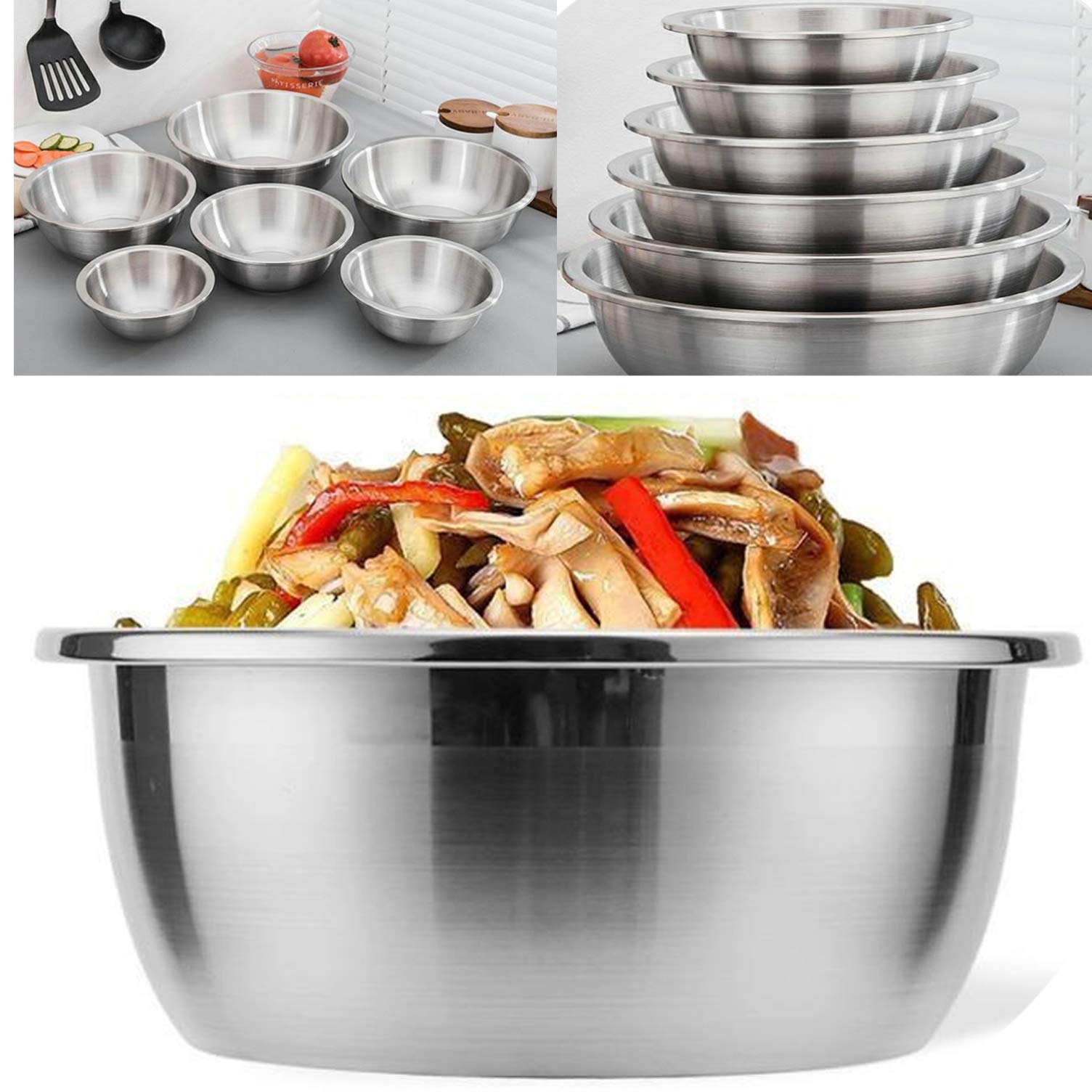 Hemoton 6-Piece Stainless Steel Mixing Bowl Set - Nesting Soup Pots & Food Storage Containers for Cooking, Baking, Meal Prep & Kitchen Organization