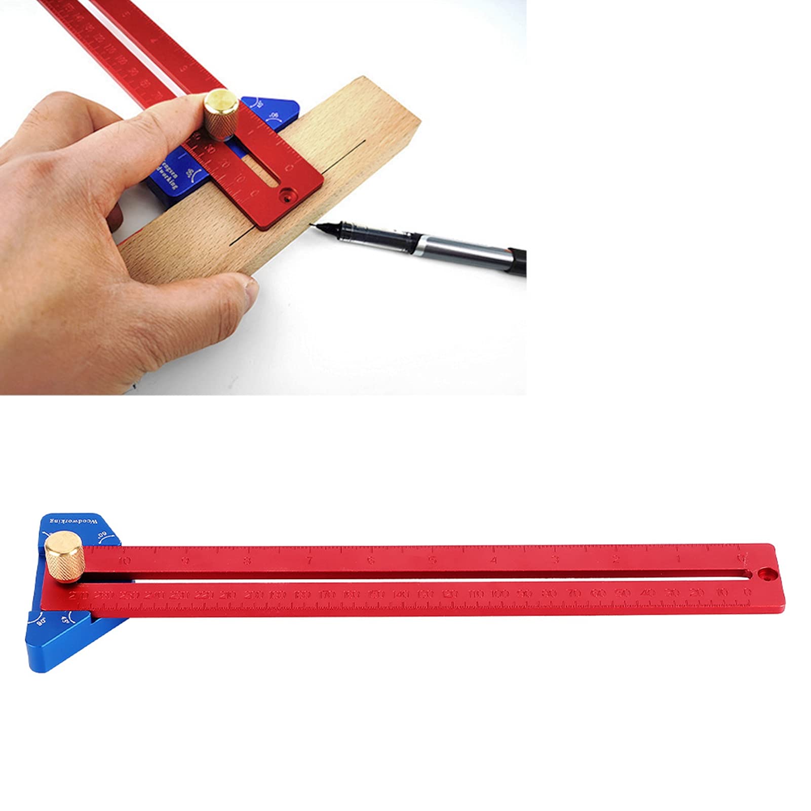 Hilitand 270mm Aluminum Alloy Woodworking Scriber - Precision Marking Gauge & Angled Ruler for Carpentry, DIY Projects, and Wood Crafting