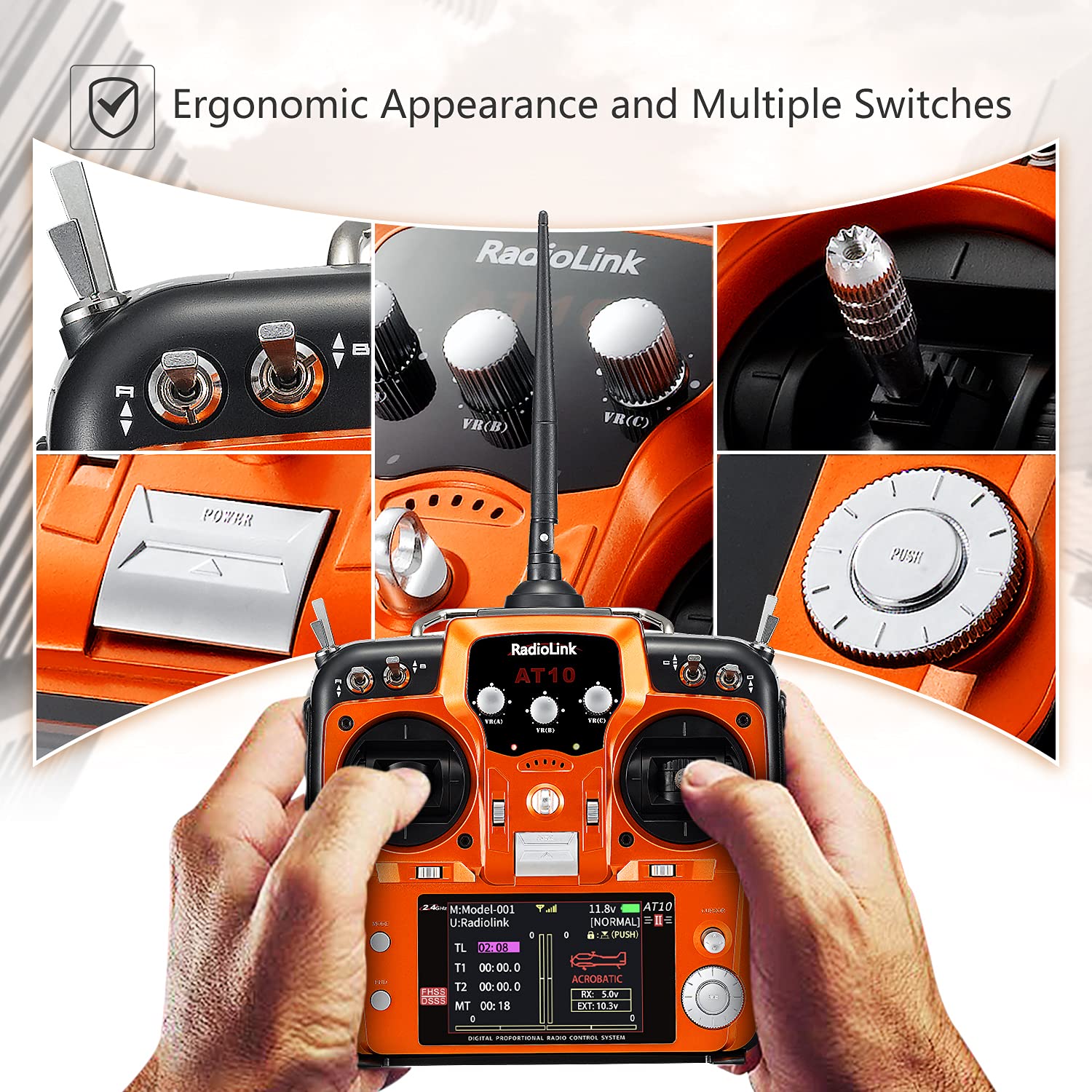Radiolink AT10II 2.4Ghz 12 Channel RC Transmitter with 2 R12DS Receivers - Long Range Radio Controller for RC Airplanes, Drones, FPV, Quadcopters & Helicopters (Mode 2 Left Hand Throttle) | Perfect for Aerial Photography, Racing & Hobby Flying