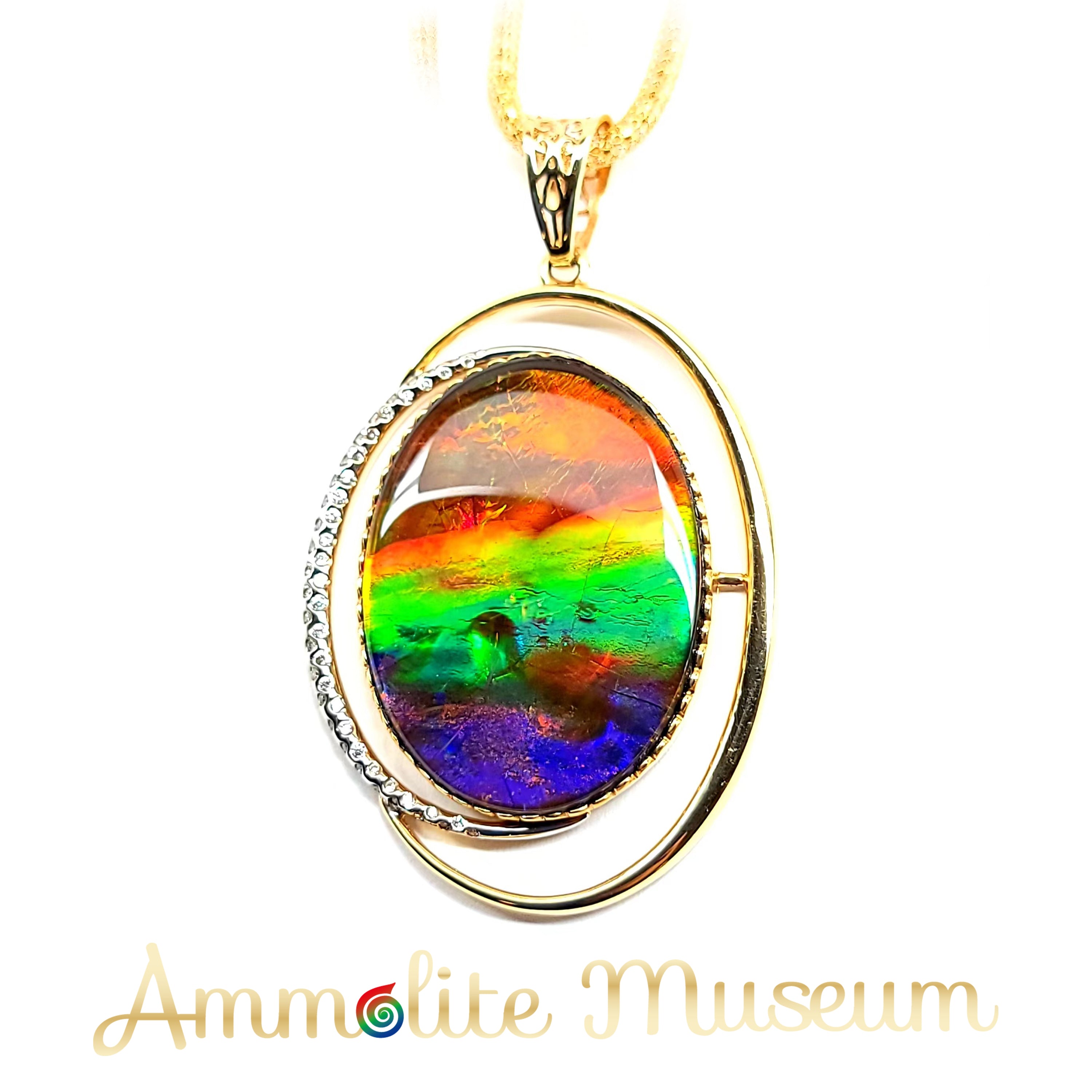 14K Gold Oval Ammolite Pendant with Diamond Accents - Elegant Jewelry Gift for Women, Perfect for Weddings, Anniversaries & Special Occasions