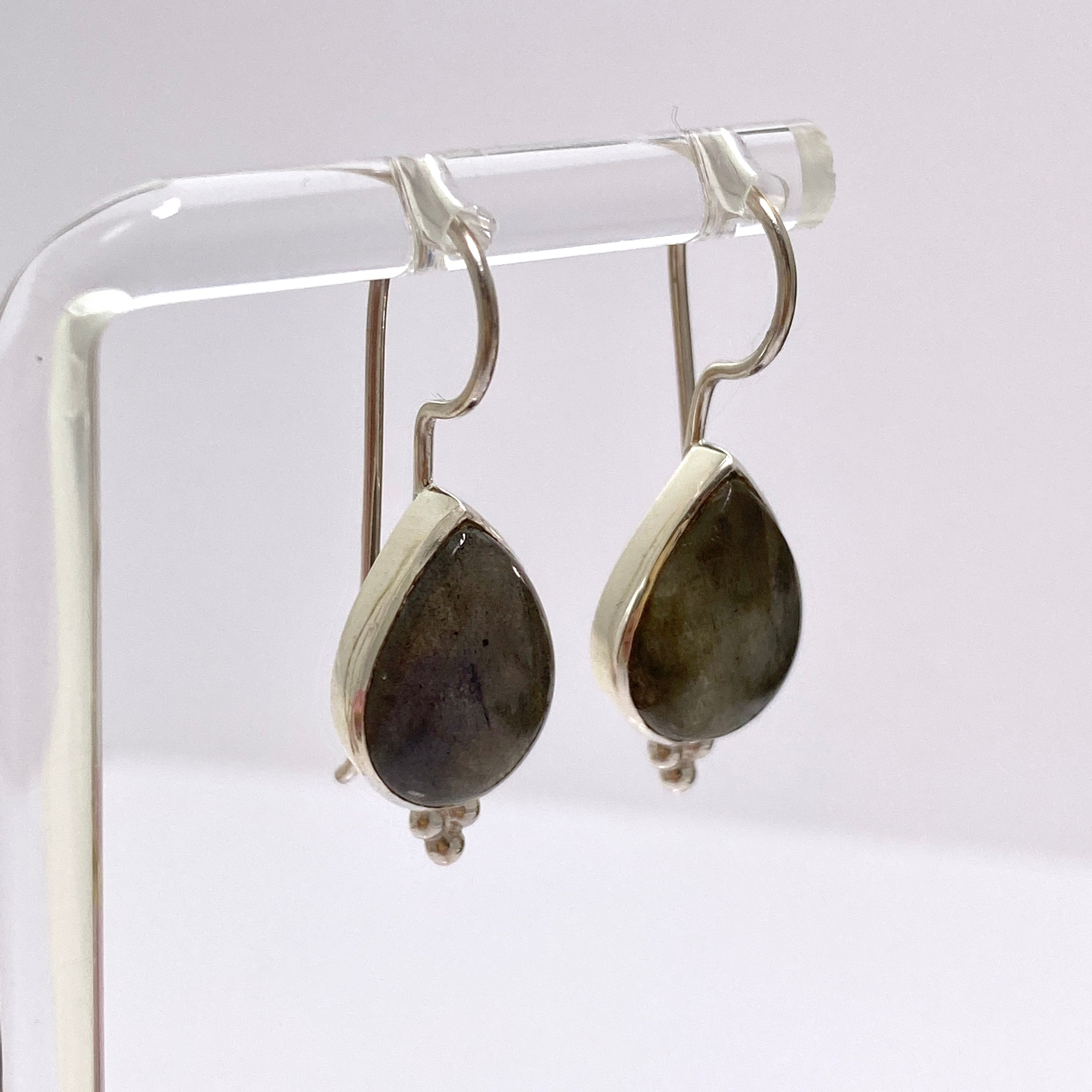 Labradorite Teardrop Cabochon Earrings with Fixed Hook - Natural Stone Jewelry for Women, Boho Style Dangle Earrings | Perfect for Parties, Weddings & Everyday Wear