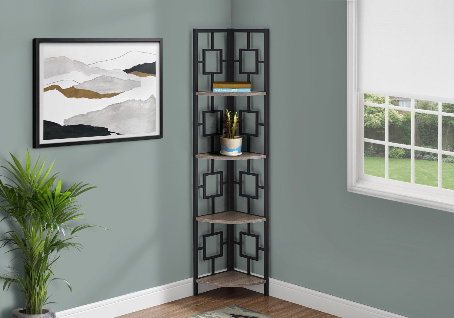 Venn Bookcase - Dark Taupe Wooden Bookshelf for Living Room, Bedroom & Office - Modern Storage Shelf for Books, Decor & Display