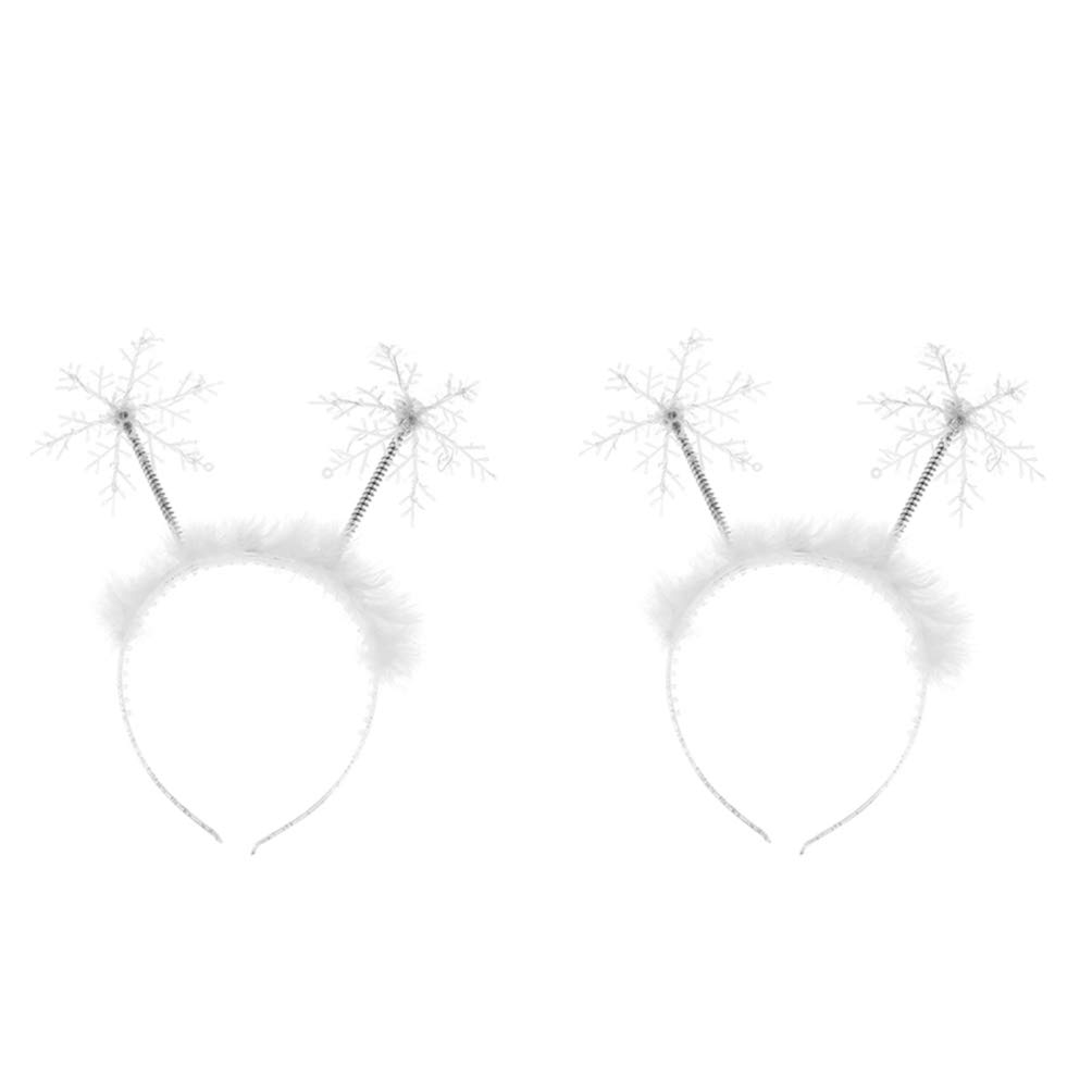 FRCOLOR 2 Pack Christmas Snowflake Headbands with Feathers - Festive Hair Hoop Boppers for Women & Girls - Perfect for Holiday Parties, Xmas Photos & Winter Celebrations