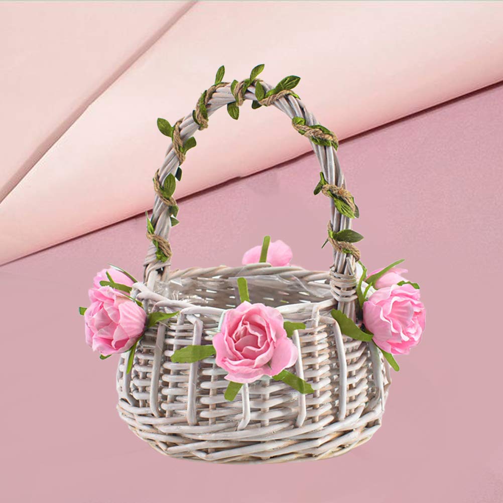 Rustic Bamboo Rattan Wedding Basket with Handles - Elegant Bridesmaid Gift, Picnic Basket, Plant Holder for Boho Weddings & Outdoor Events