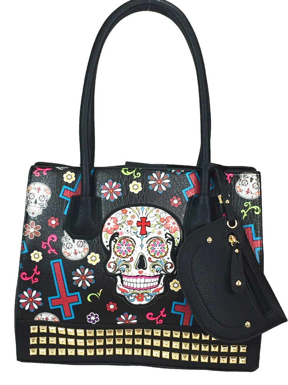 Trendy Cowgirl Sugar Skull Studded Handbag - Large Size Crossbody Purse for Women | Perfect for Western Parties, Halloween & Biker Events