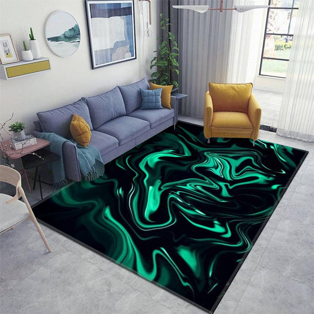 Luxury Mint Green Abstract Marble Neon Area Rug - Non-Slip Floor Mat for Indoor/Outdoor Use - Perfect for Bedroom, Nursery, Kids Playroom & Yoga Studio - Black Background Modern Home Decor Runner Carpet