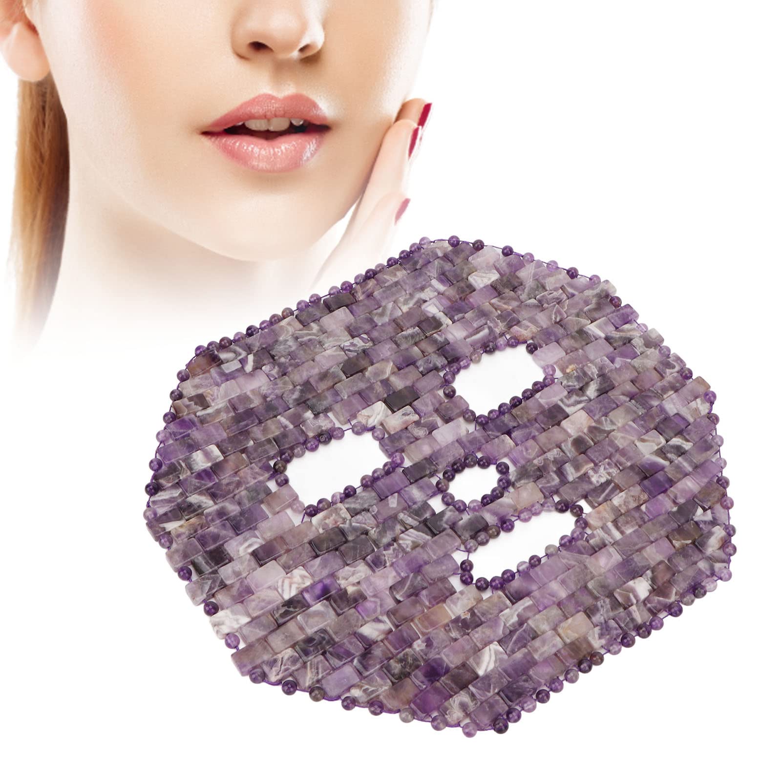 Amethyst Jade Facial Mask - Natural Stone Face Massager for Spa, Sleep & Dark Circle Relief | Relaxing Skincare & Beauty Treatment for Home & Travel