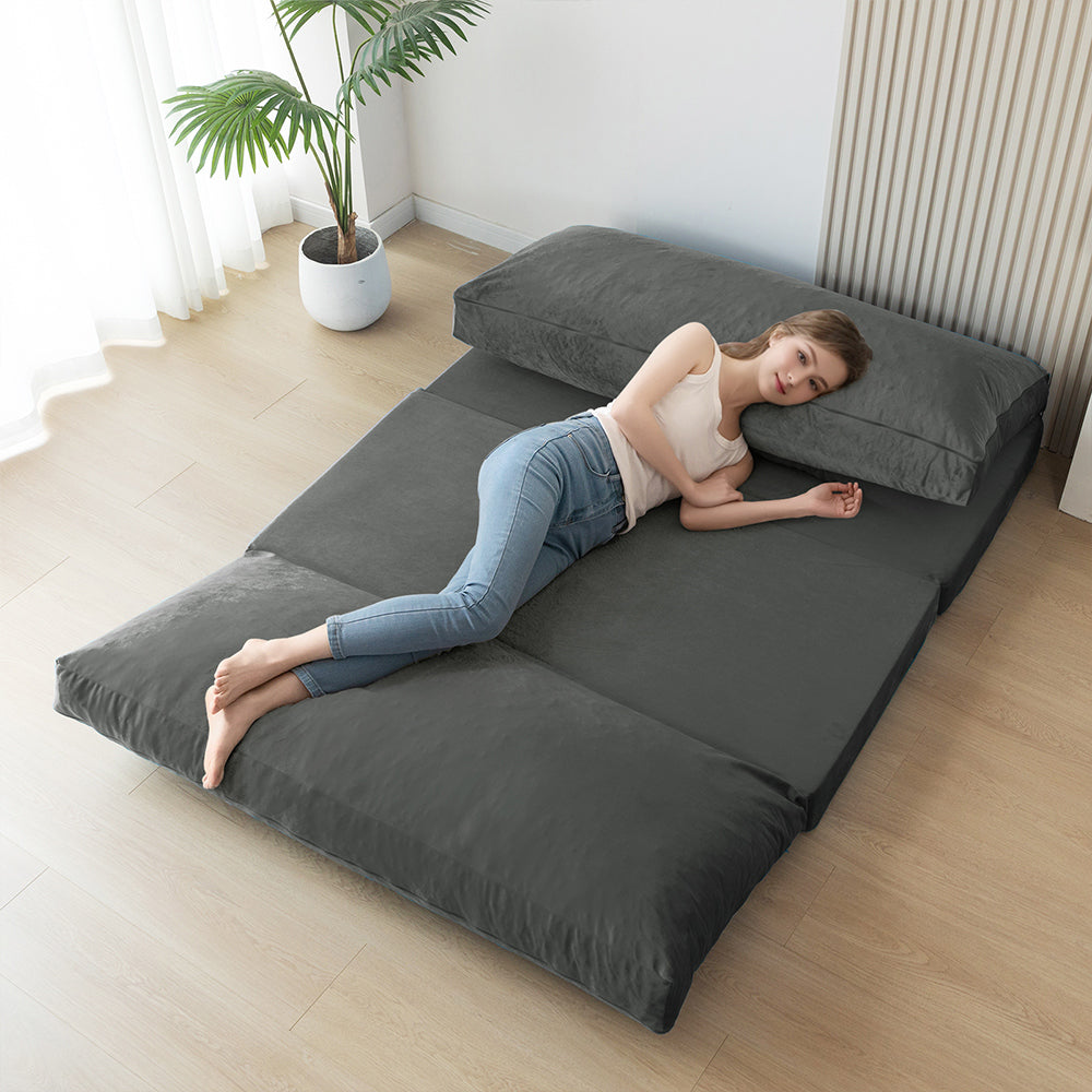 MAXYOYO Velvet Bean Bag Folding Sofa Bed for Adults - Dark Grey Washable Cover - Perfect for Living Room, Bedroom & Dorm Room Lounging