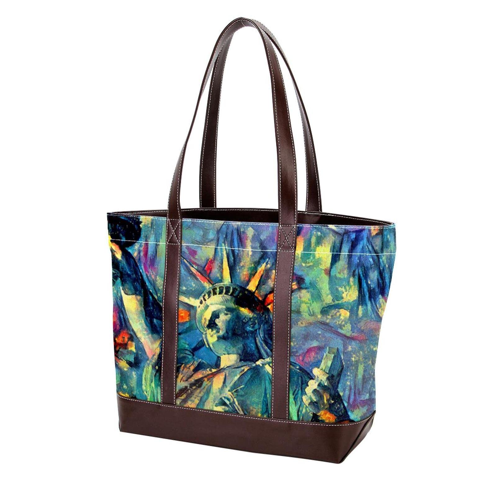 Stylish Gold Pattern Large Tote Bag for Women - Genuine Leather & Canvas Top Handle Shoulder Satchel Hobo Purse | Perfect for Work, Travel, Shopping & Everyday Use