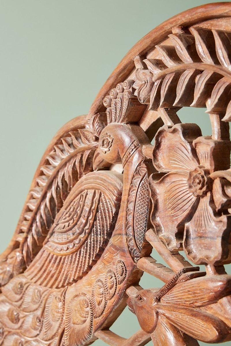 Hand Carved Peacock Woodland Bed - Custom Design Wooden King/Queen Size Bed with Intricate Carvings | Perfect for Master Bedroom, Guest Room or Luxury Hotel Decor