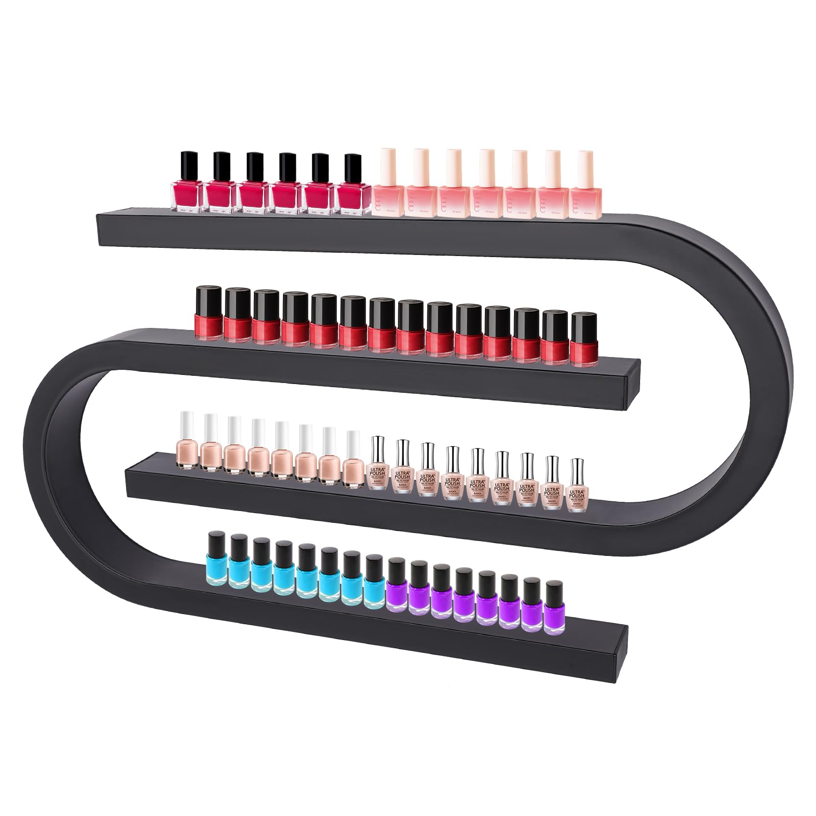 2PCS Black Metal Nail Polish Rack - Wall Mounted Nail Polish Organizer & Display Shelf for Salon, Spa or Home Use - Perfect for Storing 30-50 Bottles of Nail Polish, Acrylic Paints & Beauty Products