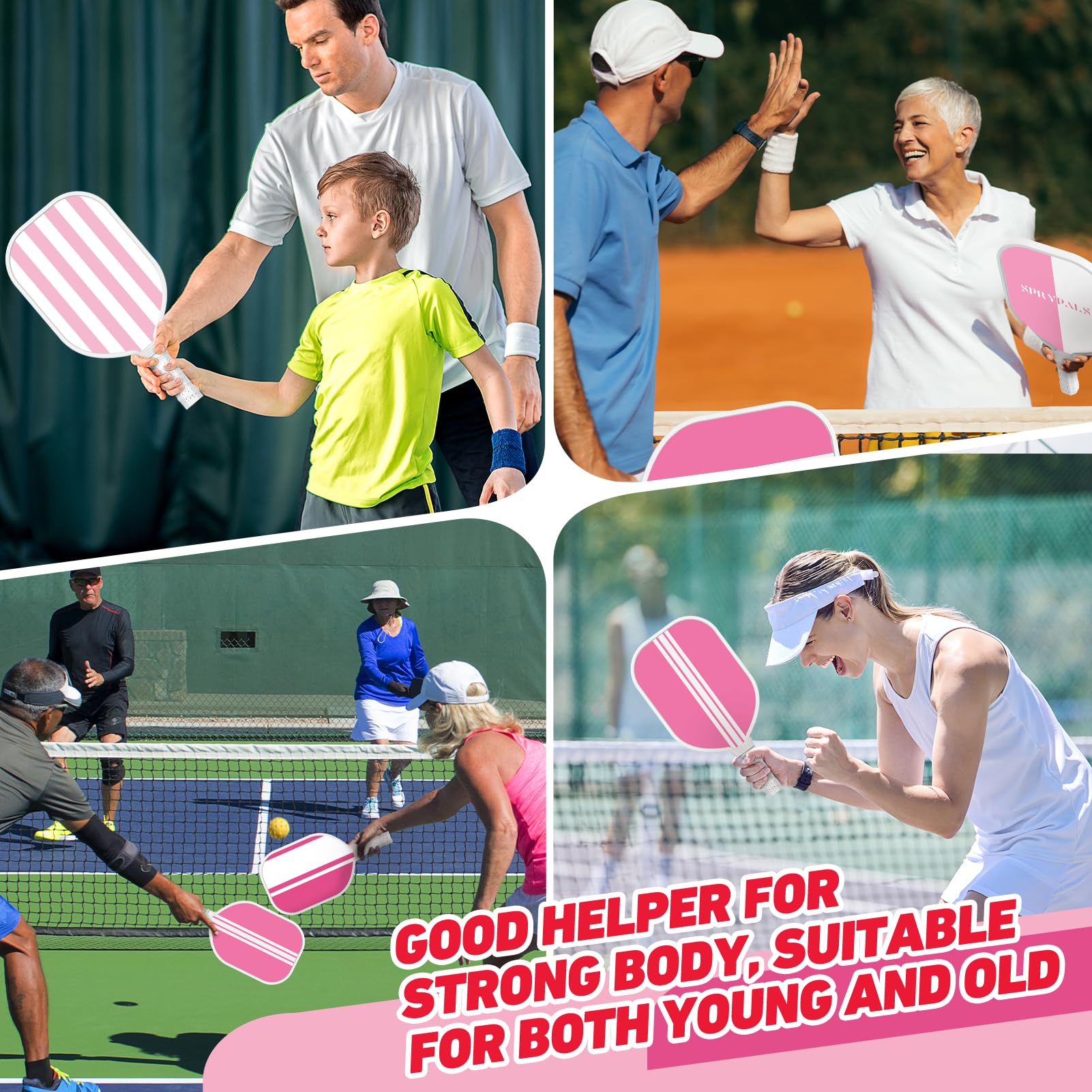 **USAPA Approved Pink Pickleball Paddles Set of 4 with 4 Balls & Carry Bag - Premium Wooden Paddles, Ergonomic Cushion Grip - Perfect for Women, Youth & Beginners - Indoor & Outdoor Play, Gifts for Pickleball Lovers**