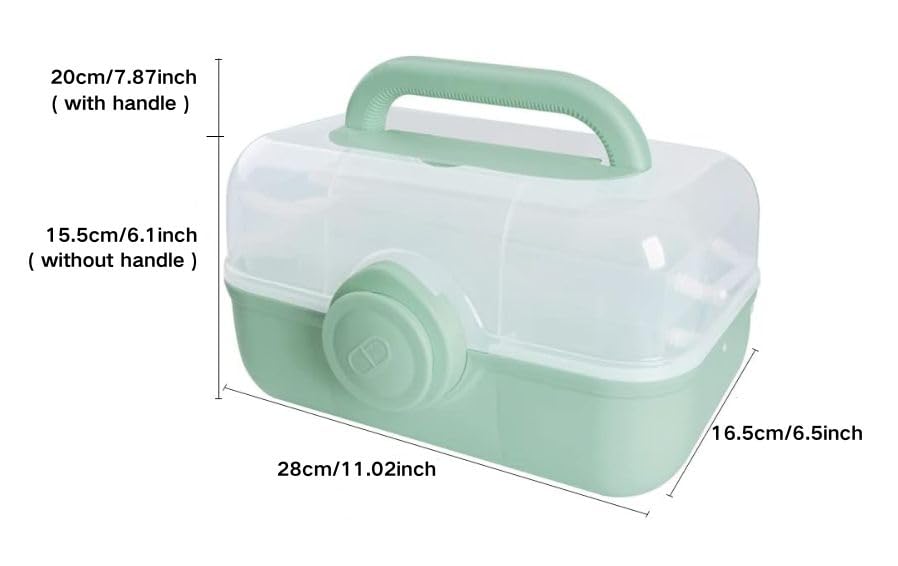 3-Tier Foldable Plastic Medical Storage Organizer with Removable Pill Cases - Portable First Aid Kit Box for Medicine, Art Supplies & Emergency Storage - Green (Ideal for Home, Travel & Emergency Preparedness)