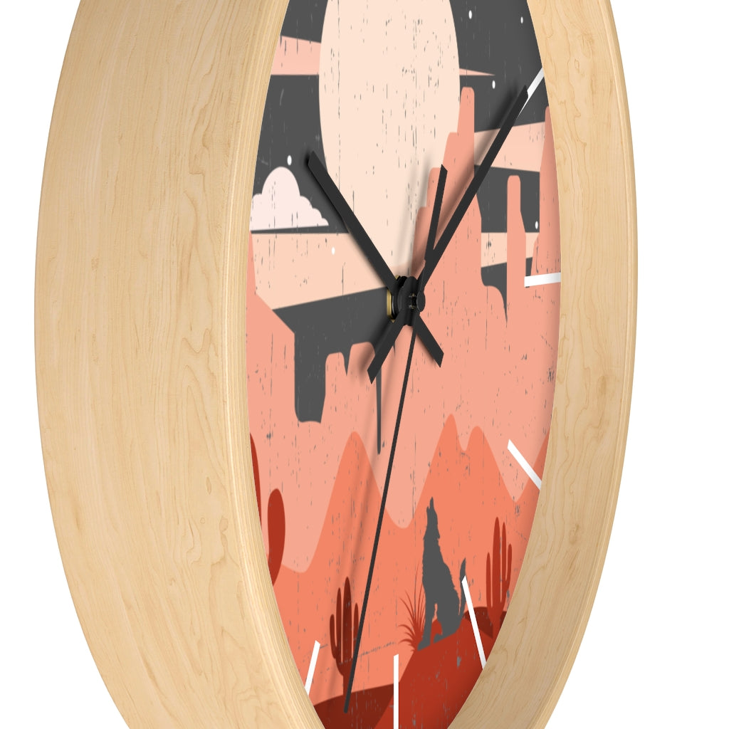 Pastel Howling Wolf Desert Wall Clock - Unique Southwestern Decor for Living Room, Bedroom, or Office - Perfect for Home & Cabin Decor