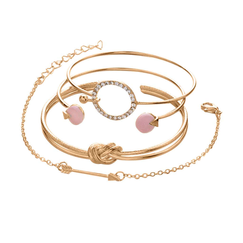 Elegant Gold Knotted Bracelet Set for Women - Simple Circle Ring & Bracelet Jewelry Set (4 Pcs, One Size) - Perfect for Casual Wear, Parties & Gifts
