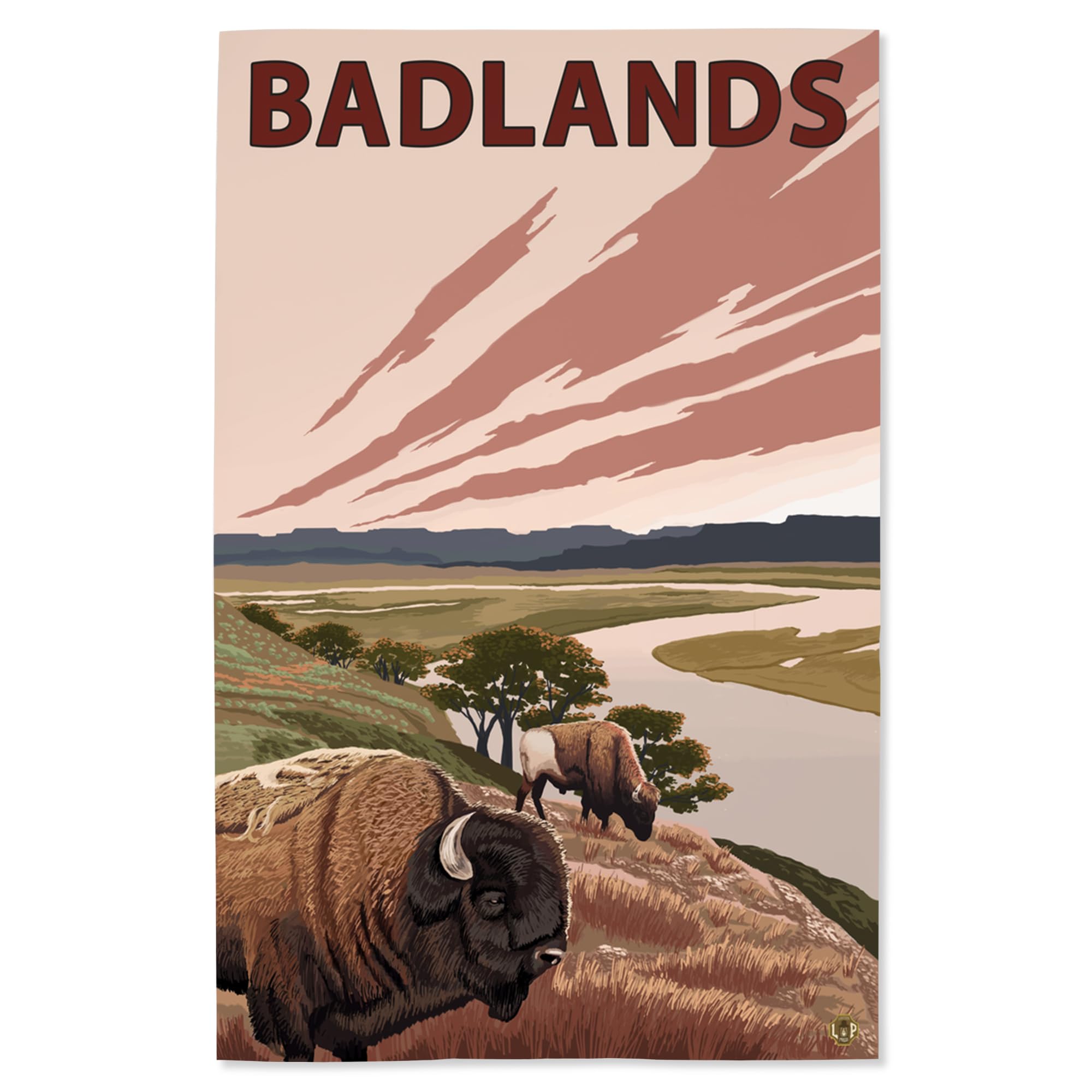Lantern Press 16x24 Inch Giclee Art Print - Badlands South Dakota Landscape with Bison and Buttes - Perfect for Home Decor, Office Wall Art & Nature Lovers