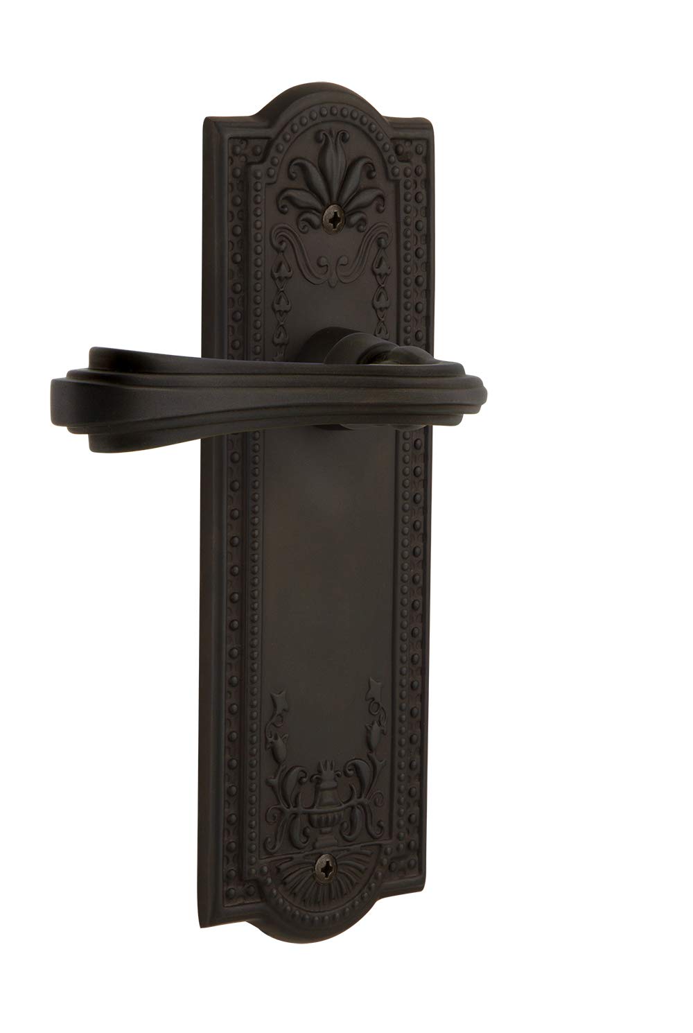 Nostalgic Warehouse Meadows Plate Passage Fleur Lever Door Handle - Oil Rubbed Bronze Finish - Vintage Style for Bedroom, Bathroom & Interior Doors