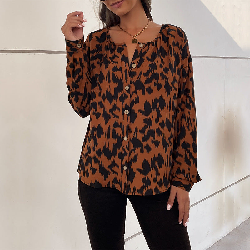 LOVEVOP Women's Long Sleeve Leopard Print Blouse - Stylish Spring & Autumn Top for Work, Office & Casual Wear | 2025 Fashion Trend | Cross Border E-commerce Best Seller
