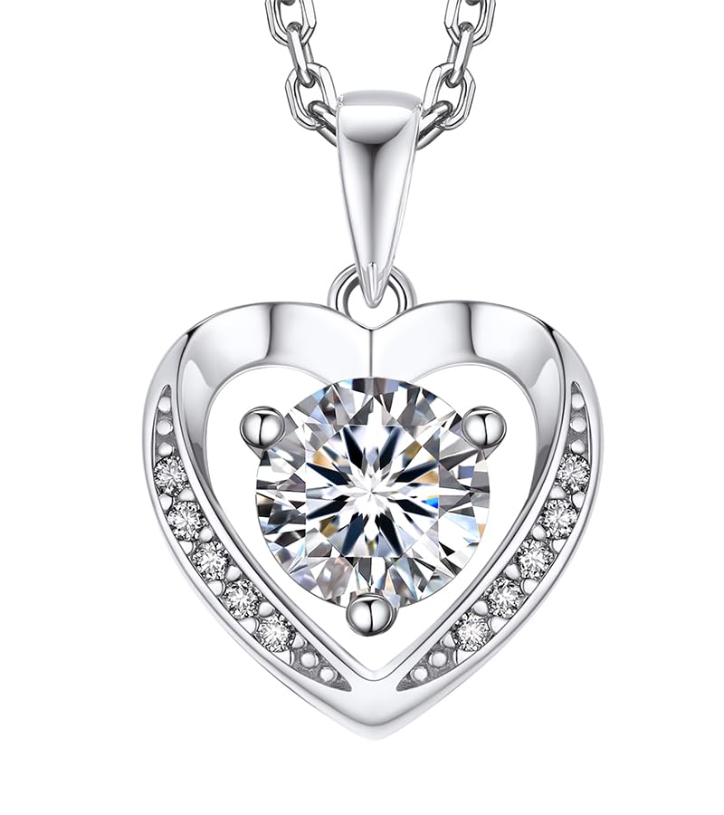 1 Carat Moissanite Heart Necklace for Women - Hypoallergenic 925 Sterling Silver Jewelry, Anniversary Birthday Gift for Wife Girlfriend - Perfect for Valentine's Day, Wedding, Proposal & Special Occasions