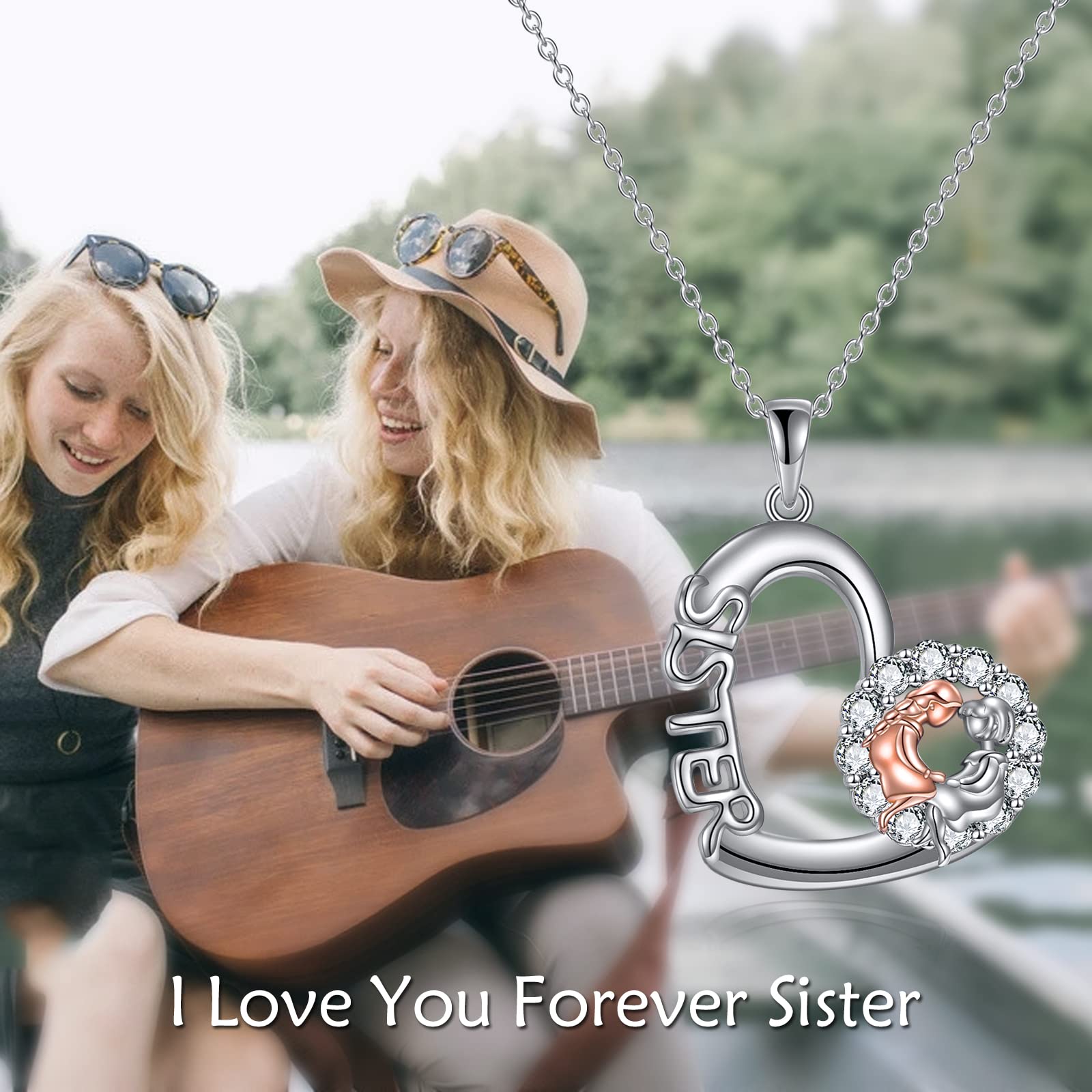 YFN Sterling Silver Heart Sister Necklace - Best Birthday Gift for Sister, Big Sister & Unbiological Sisters | Women's Friendship Jewelry for Special Occasions & Daily Wear