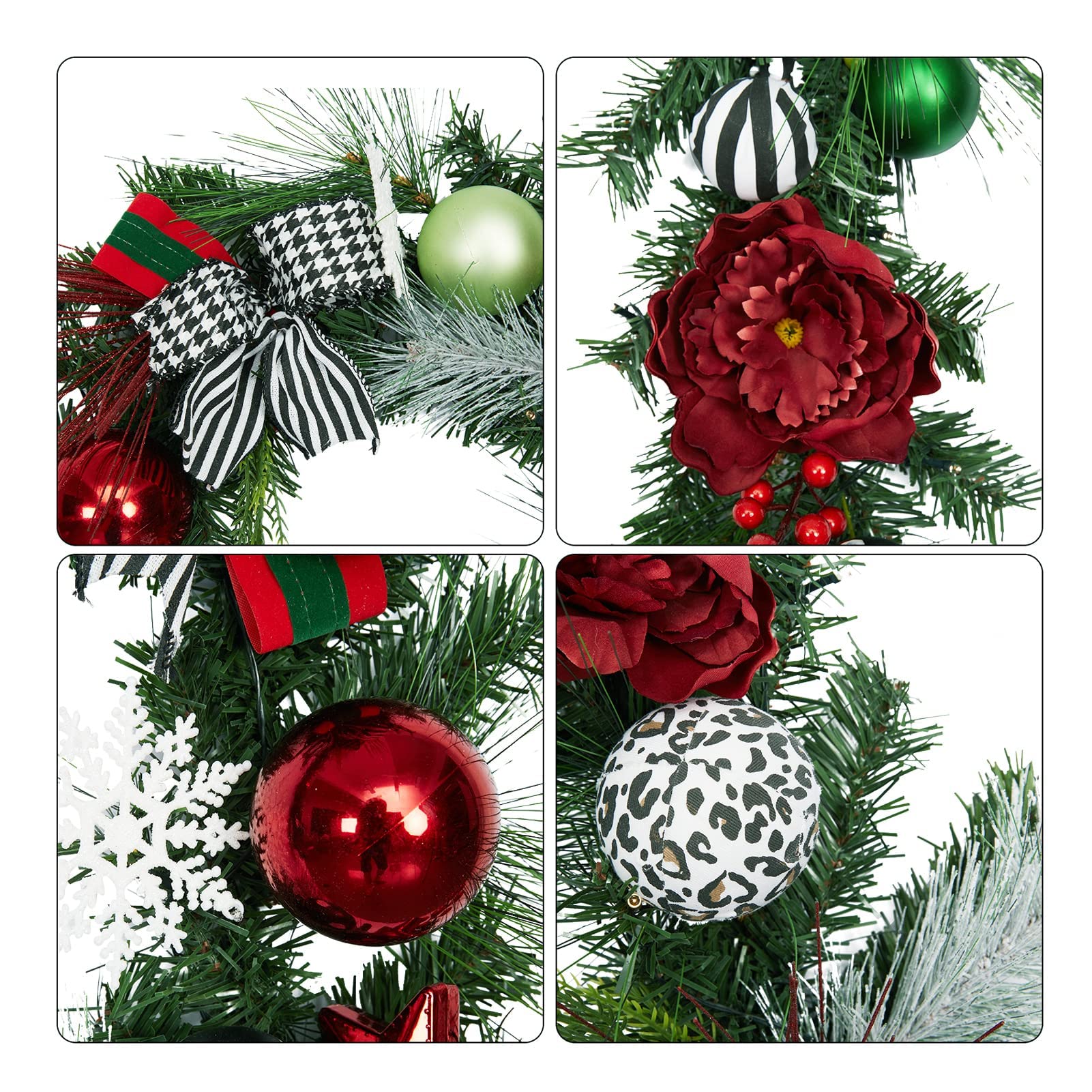 Adeeing 6 FT Christmas Garland with 20 LED Battery Operated Lights - Outdoor Holiday Decor with Stars, Flowers & Berry Branches (Red & Green) - Perfect for Doorways, Mantels & Holiday Party Decorations