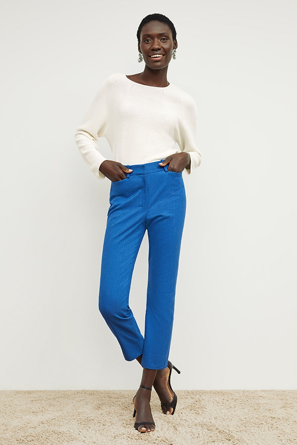 Condesa Pant Basketweave Jacquard Pants in Azure Blue - Elegant High-Waisted Trousers for Women | Perfect for Office Wear, Cocktail Parties & Special Occasions