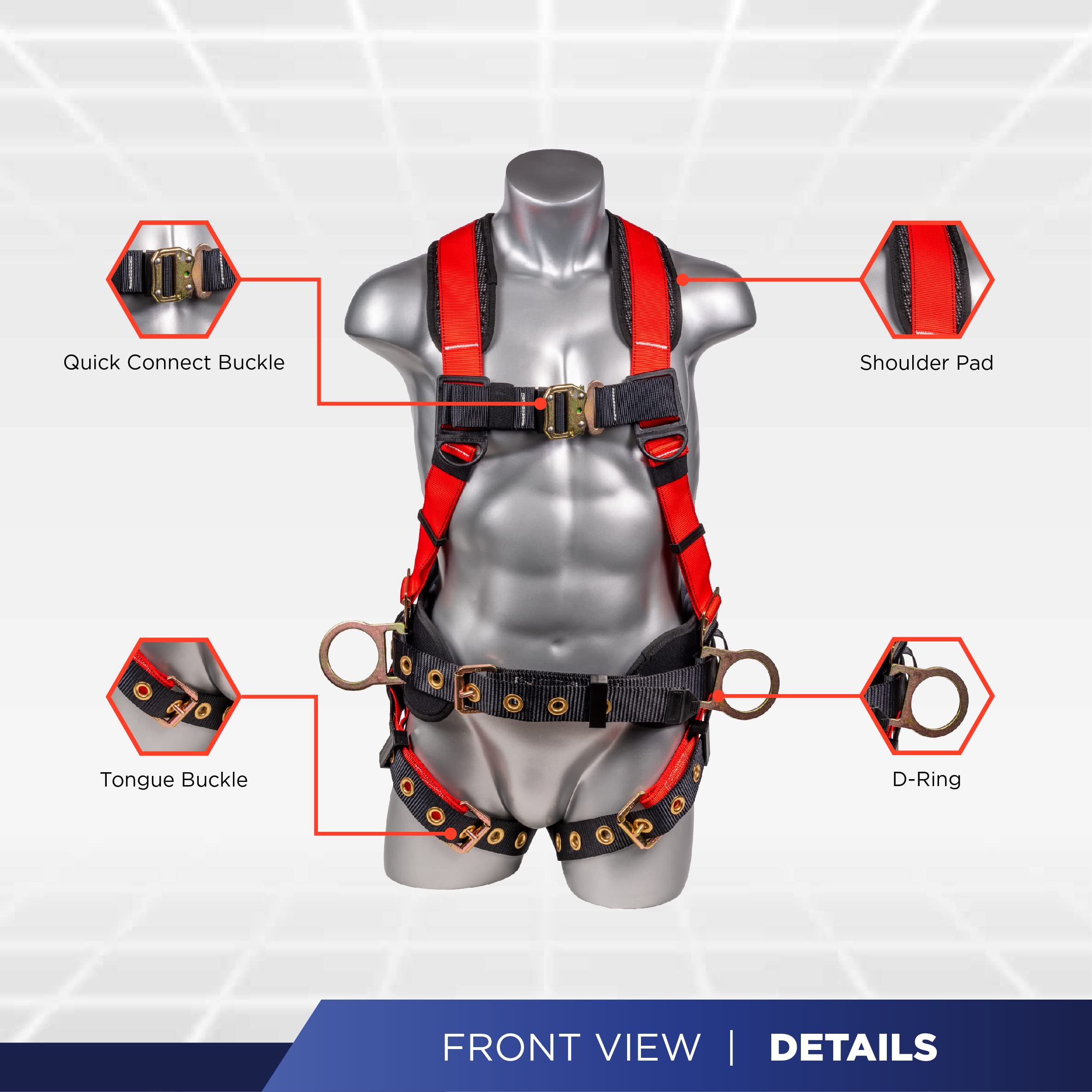 Palmer Safety Fall Protection Harness Kit - Hammerhead Series | Premium Safety Harness, Lanyard & D-Ring Extender | OSHA Compliant for Construction, Roofing & Industrial Work