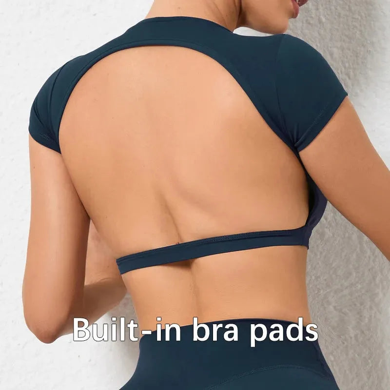 Breathable Women's Workout Tops - Backless Yoga Crop Tops for Gym & Fitness | Moisture-Wicking Sports Shirts for Running, Yoga & Active Lifestyle