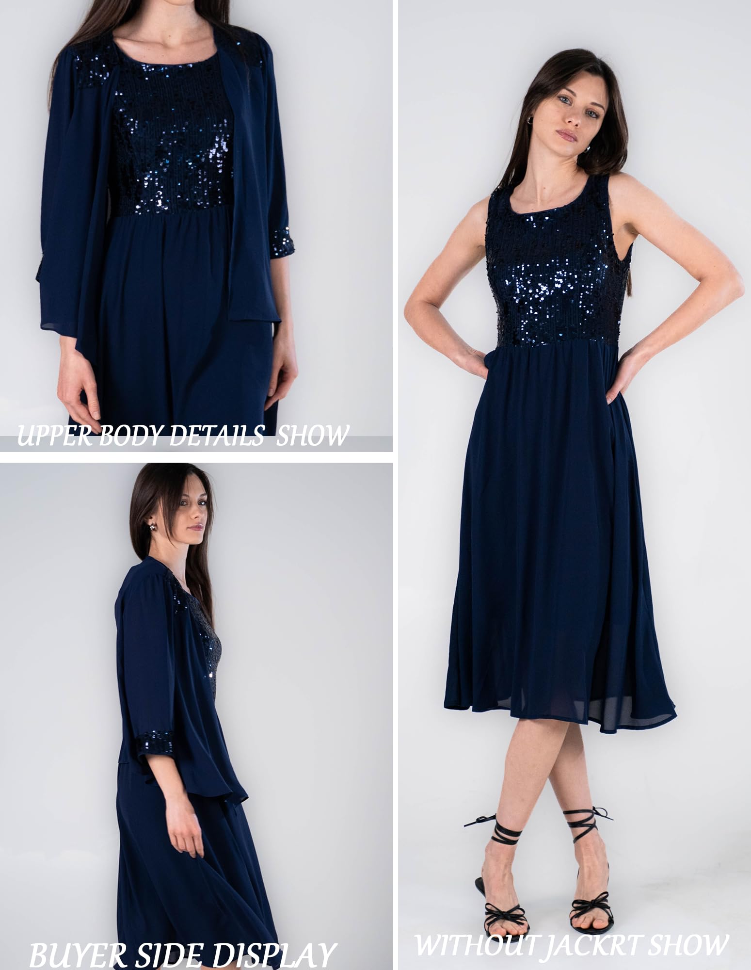 GRACE KARIN Elegant Sequin Two-Piece Wedding Guest Dress with Jacket - Mother of The Bride Formal Tea-Length Dress for Weddings, Parties & Special Occasions 2025