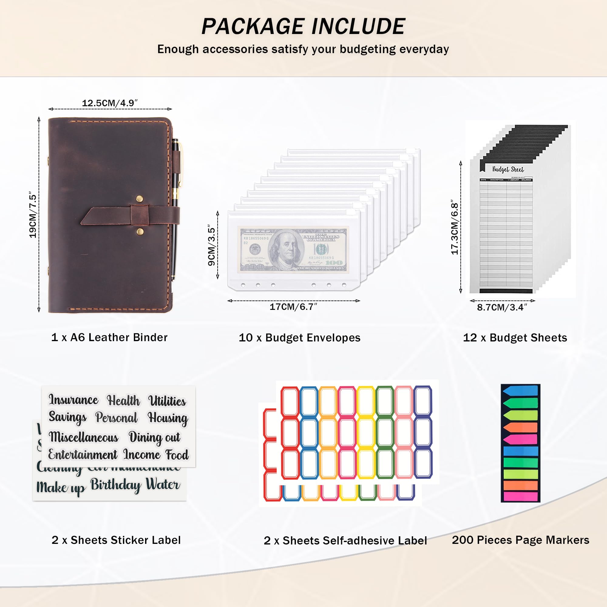 Premium Handmade Leather A6 Binder Budget Planner with Cash Envelopes - Money Saving Organizer for Cash & Budget Tracking - Perfect for Personal Finance, Travel, and Office Use