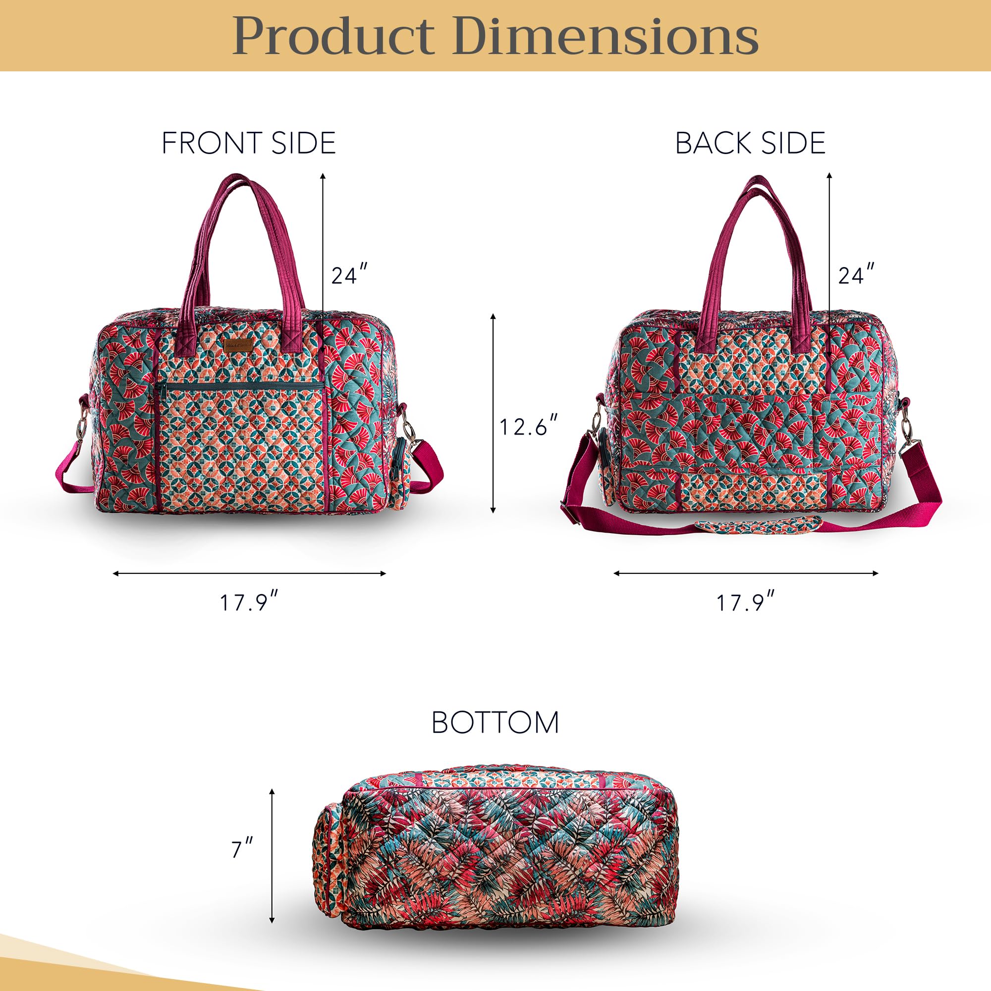 Maison d'Hermine 100% Cotton Women's Shoulder Bag with Zip Pockets - Perfect for Beach, Shopping, Travel & Hiking | Durable & Stylish Handbag for Everyday Use