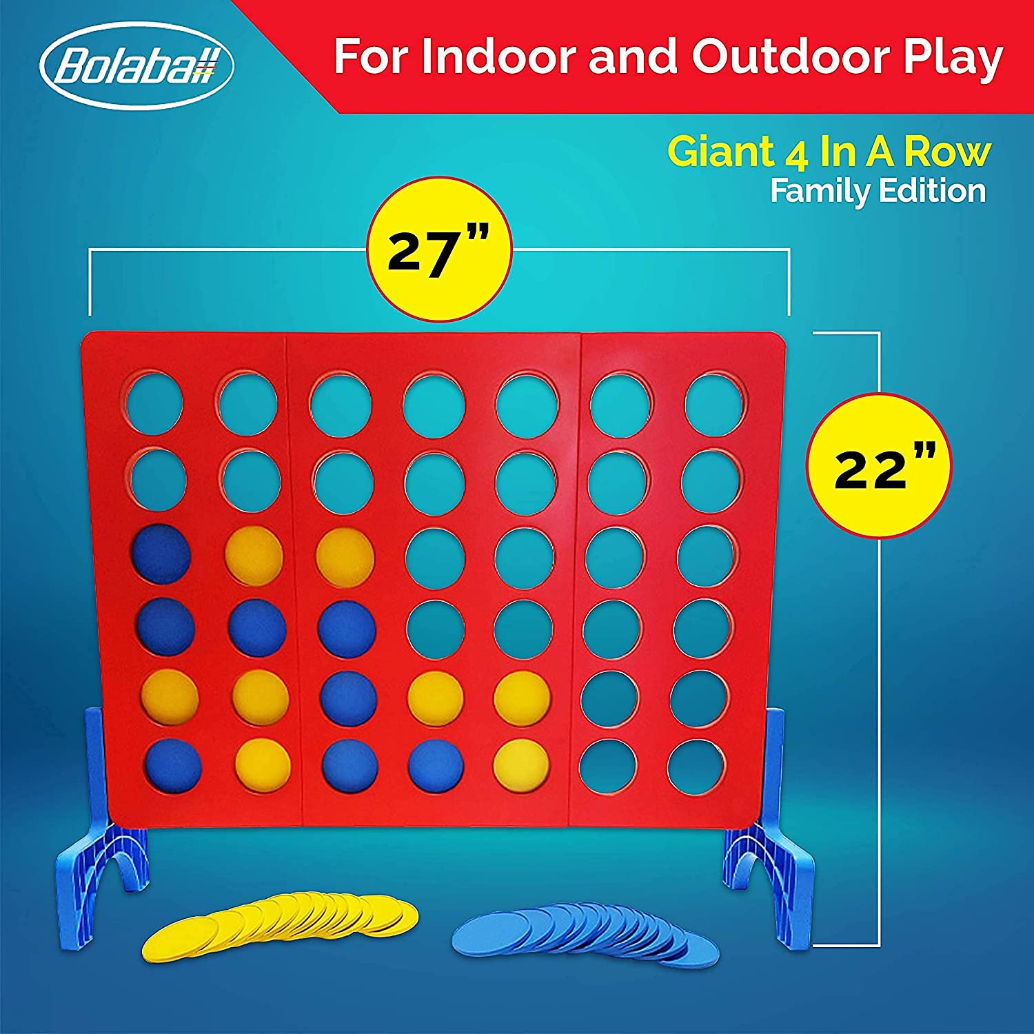 Bolaball 4 in a Row Giant Outdoor Game – 1.8 Ft Jumbo Yard Game for Adults & Family, Life-Size Lawn Game, Extra Large Backyard Game for Kids & Adults | Perfect for BBQs, Picnics, Beach Parties & Outdoor Gatherings