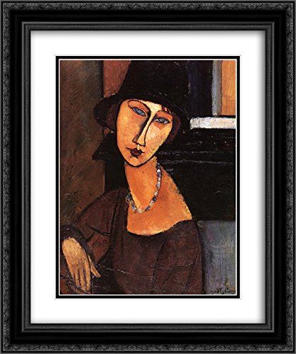 Amedeo Modigliani Jeanne Hebuterne with Hat and Necklace - 20x24 Black Ornate Framed Art Print, Double Matted Museum Quality Reproduction | Perfect for Living Room, Bedroom, or Office Wall Decor